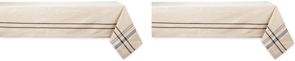 DII French Stripe Tabletop Collection Farmhouse Style Dining Table Linen Tablecloth, 60x104, Taupe/Blue