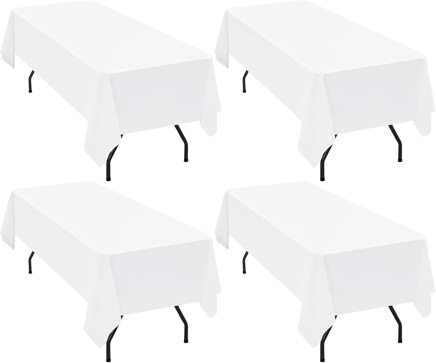 4 Packs Rectangle Tablecloth, 60 x 126 inch White Polyester Tablecloth for 8 Ft Rectangle Tables Fabric Table Cloth Stain and Wrinkle Resistant Washable Table Cover for Dining Table,Birthday,Party