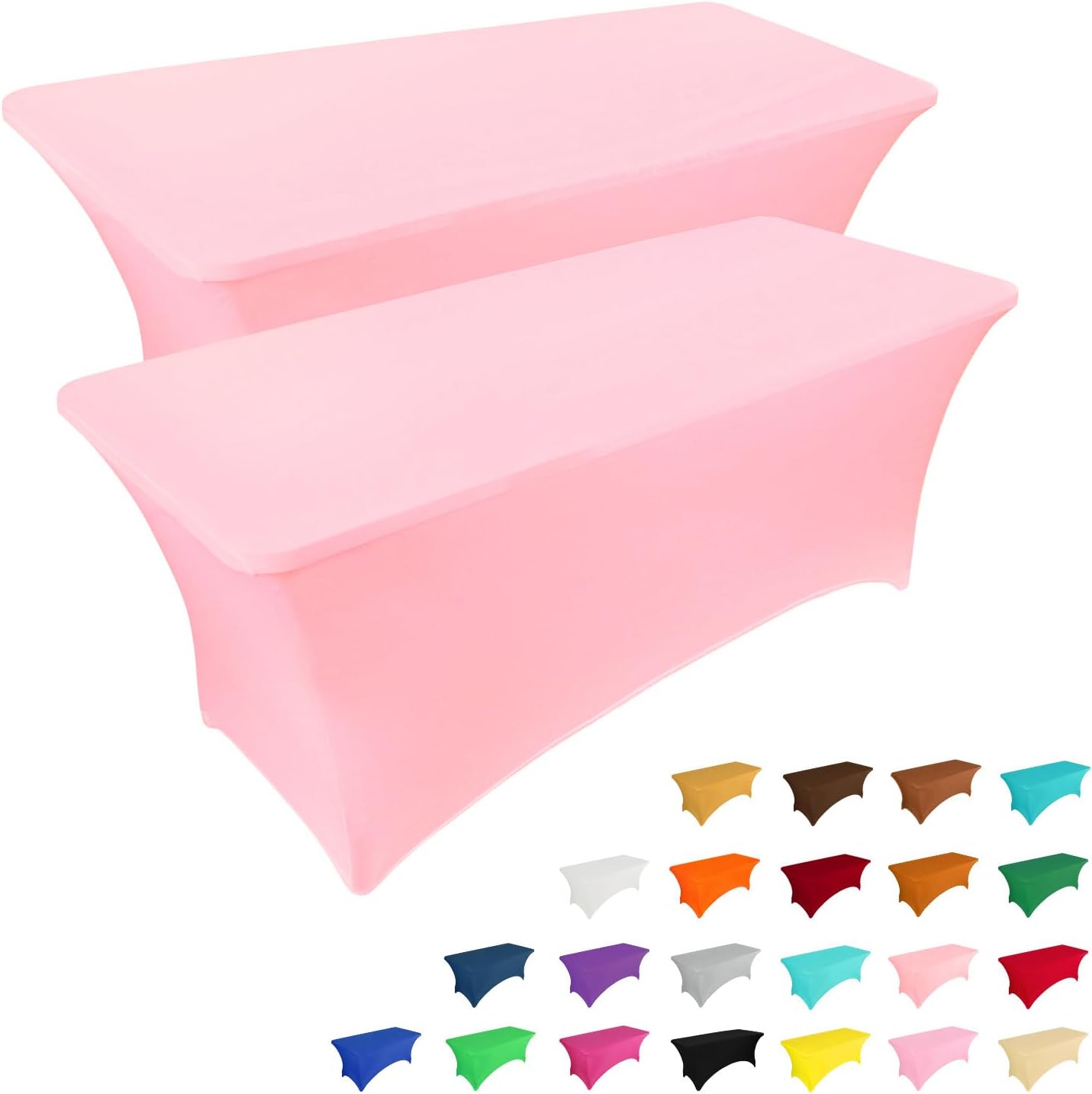 IVAPUPU 2 Pack 6FT Table Cloth for Rectangular Fitted Events Stretch White Table Covers Washable Spandex Spring Tablecloth Protector for Party, Wedding, Cocktail, Banquet, Festival