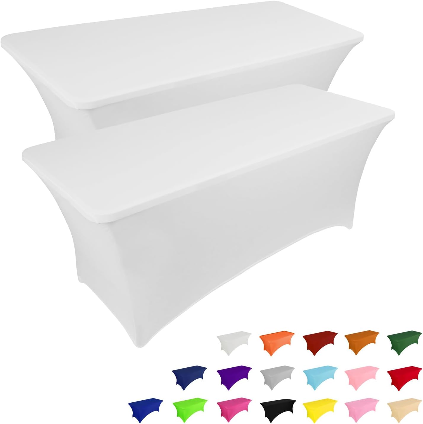 IVAPUPU 2 Pack 6FT Table Cloth for Rectangular Fitted Events Stretch White Table Covers Washable Spandex Spring Tablecloth Protector for Party, Wedding, Cocktail, Banquet, Festival