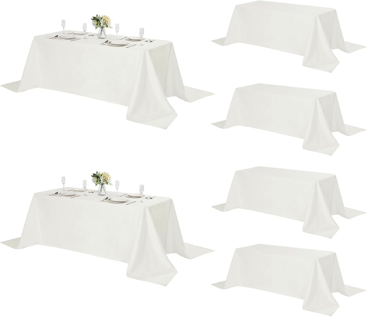 Fokitut 6 Pack Rectangle Tablecloth, 60x120 Inch, Stain Resistant and Wrinkle Polyester Table Cloth, Fabric Table Cover for Kitchen Dining, Wedding, Party, Holiday Dinner-White