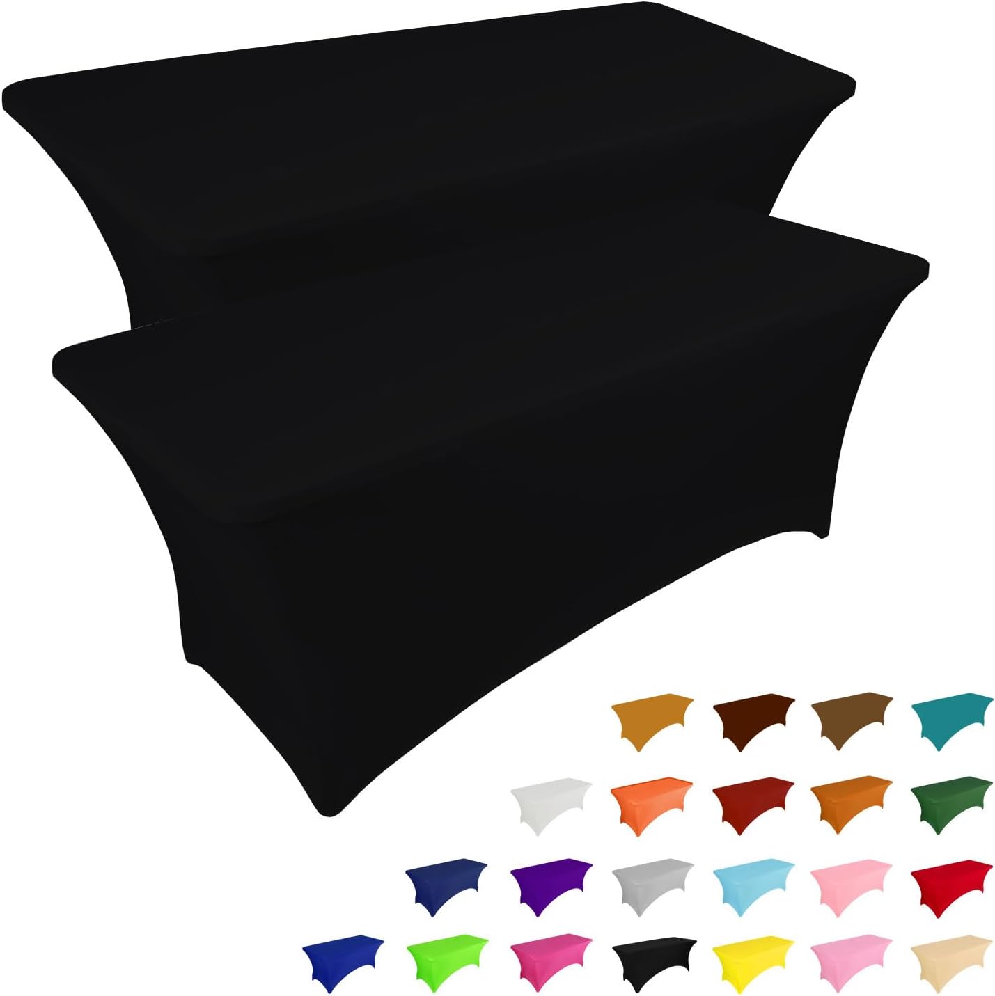 IVAPUPU 2 Pack 6FT Table Cloth for Rectangular Fitted Events Stretch White Table Covers Washable Spandex Spring Tablecloth Protector for Party, Wedding, Cocktail, Banquet, Festival