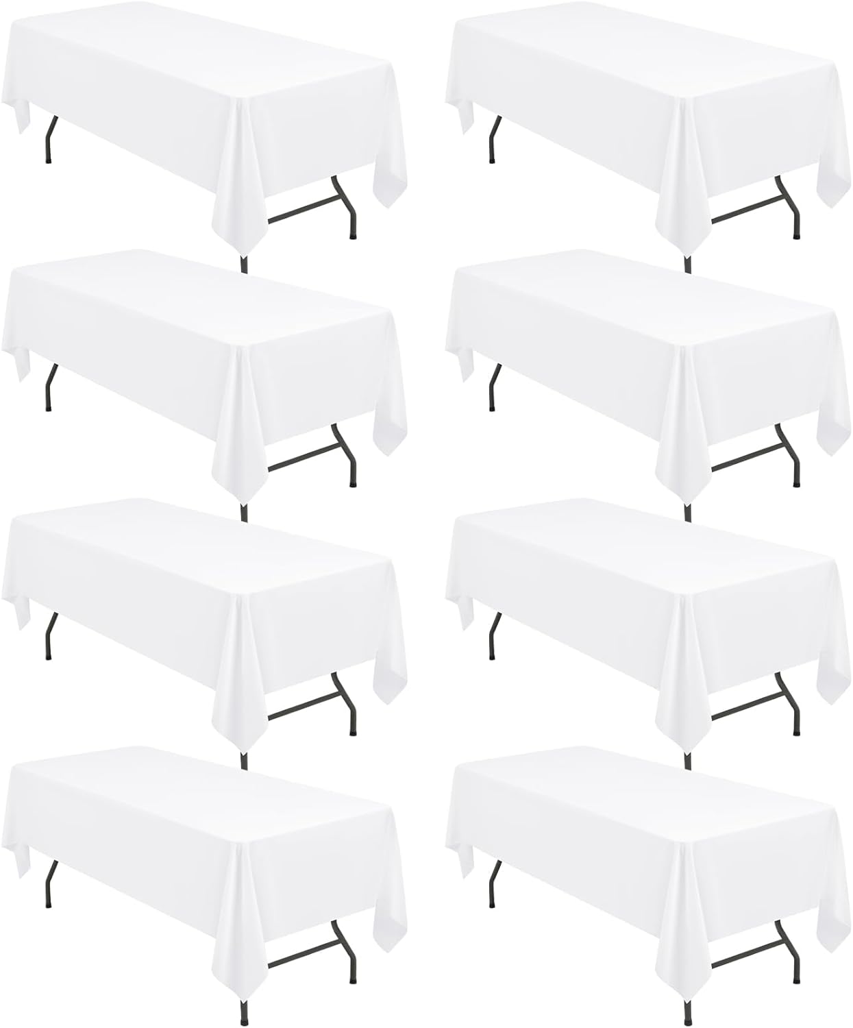 4 Packs Rectangle Tablecloth, 60 x 126 inch White Polyester Tablecloth for 8 Ft Rectangle Tables Fabric Table Cloth Stain and Wrinkle Resistant Washable Table Cover for Dining Table,Birthday,Party