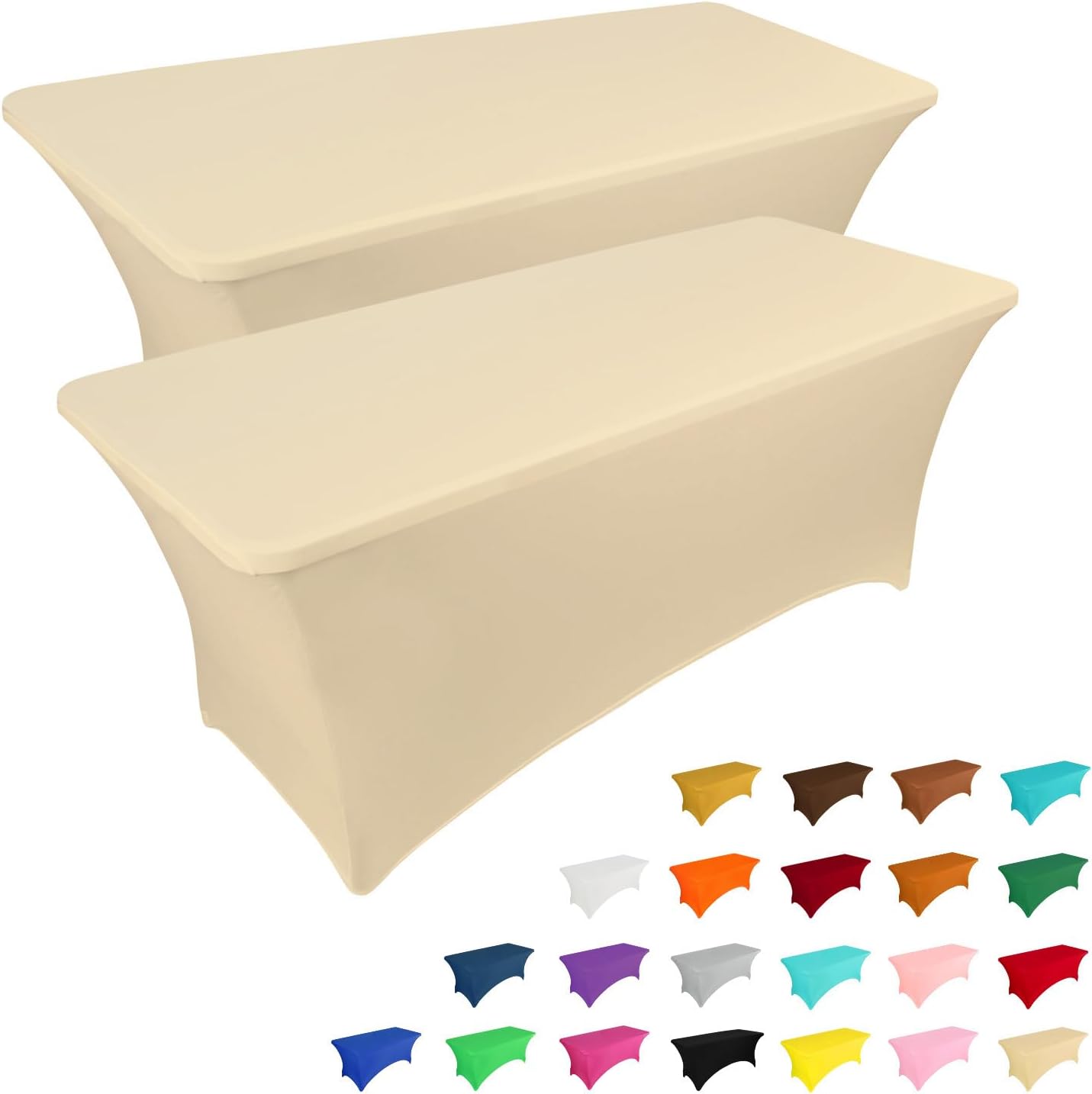 IVAPUPU 2 Pack 6FT Table Cloth for Rectangular Fitted Events Stretch White Table Covers Washable Spandex Spring Tablecloth Protector for Party, Wedding, Cocktail, Banquet, Festival