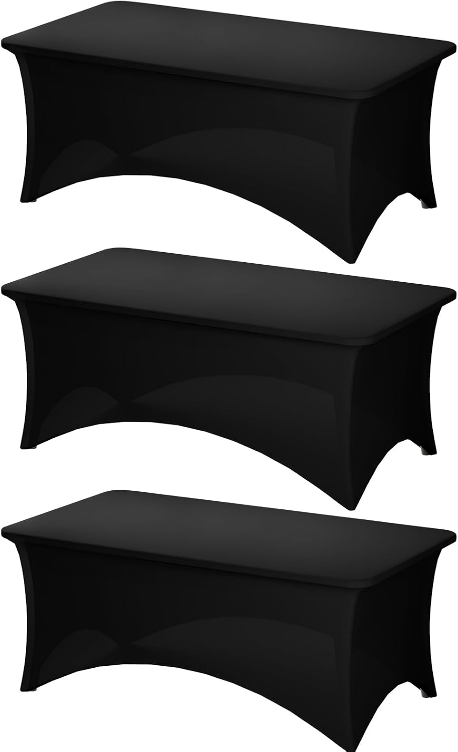 Fixwal 3 Pack Black Table Cloths Rectangle 8FT, Tablecloths Rectangular Stretch Spandex Fitted Table Covers 8 ft for Parties, Trade Shows, Banquet, Weddings, Buffet, Graduation Decorations