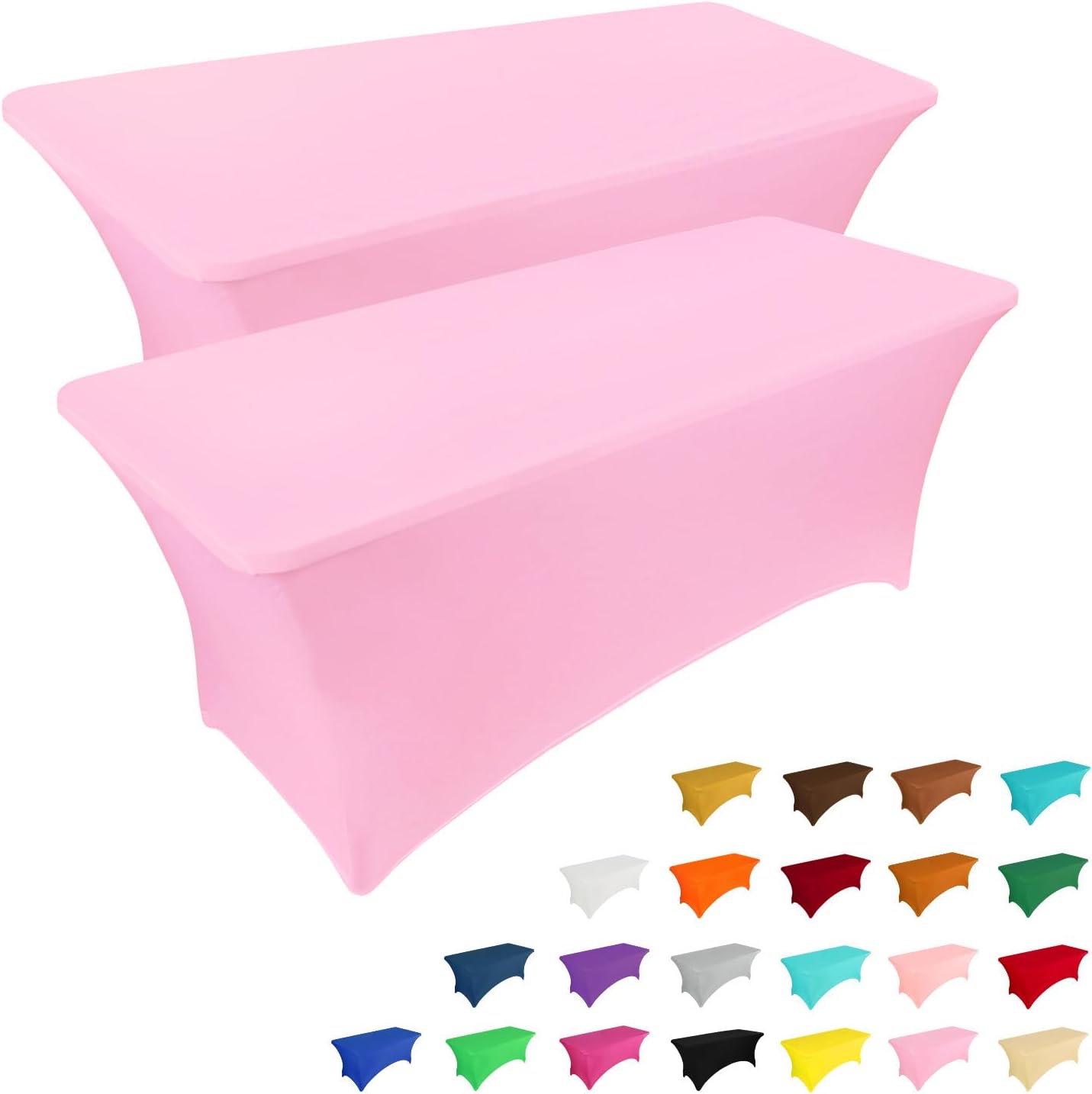 IVAPUPU 2 Pack 6FT Table Cloth for Rectangular Fitted Events Stretch White Table Covers Washable Spandex Spring Tablecloth Protector for Party, Wedding, Cocktail, Banquet, Festival