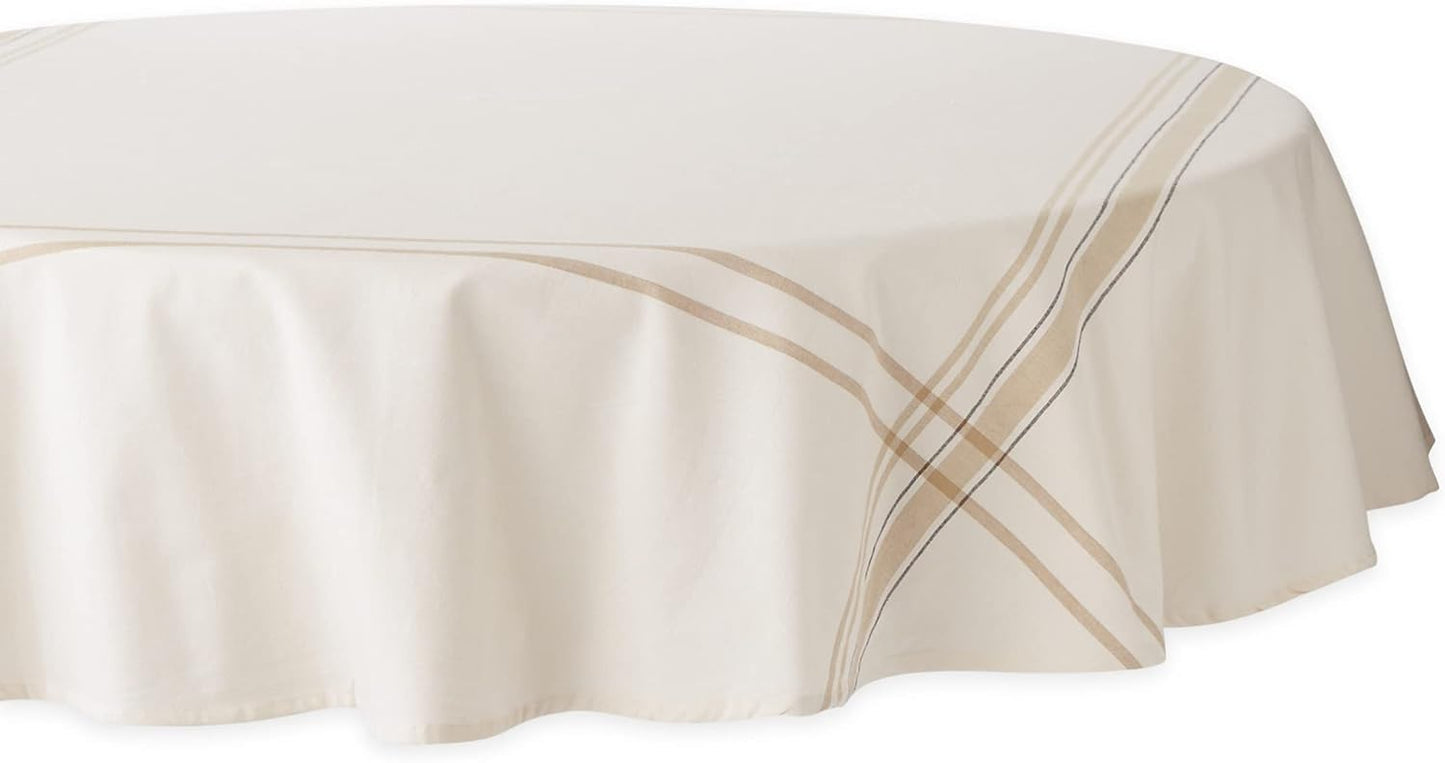 DII French Stripe Tabletop Collection Farmhouse Style Dining Table Linen Tablecloth, 60x104, Taupe/Blue