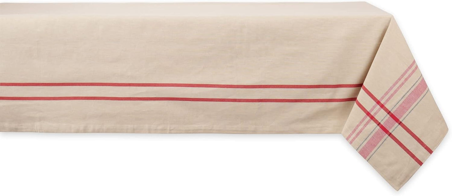 DII French Stripe Tabletop Collection Farmhouse Style Dining Table Linen Tablecloth, 60x104, Taupe/Blue