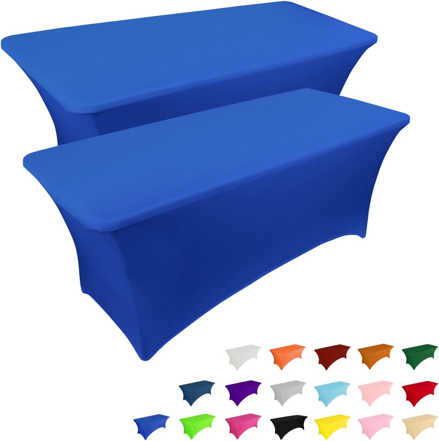 IVAPUPU 2 Pack 6FT Table Cloth for Rectangular Fitted Events Stretch White Table Covers Washable Spandex Spring Tablecloth Protector for Party, Wedding, Cocktail, Banquet, Festival