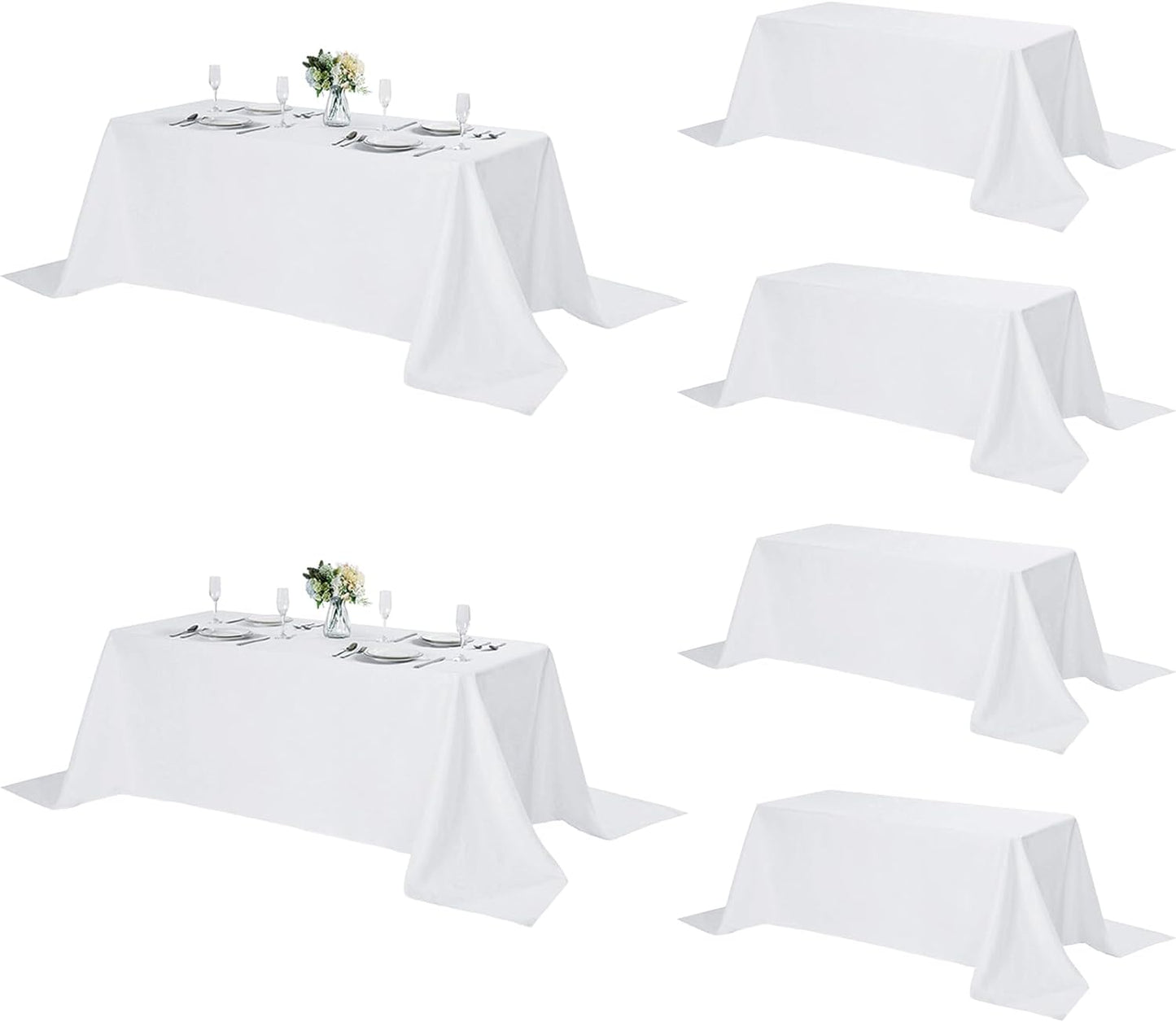 Fokitut 6 Pack Rectangle Tablecloth, 60x120 Inch, Stain Resistant and Wrinkle Polyester Table Cloth, Fabric Table Cover for Kitchen Dining, Wedding, Party, Holiday Dinner-White