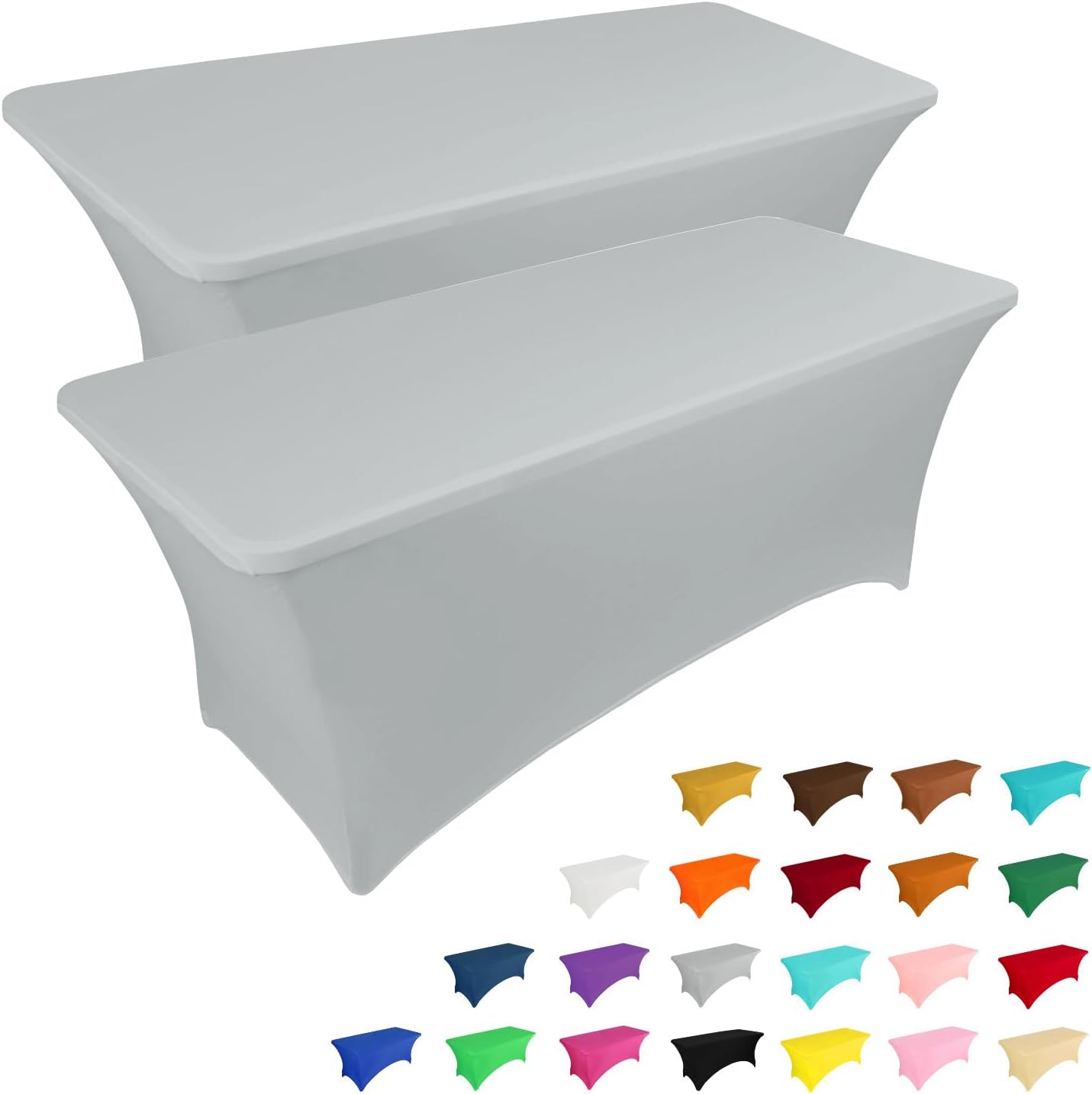 IVAPUPU 2 Pack 6FT Table Cloth for Rectangular Fitted Events Stretch White Table Covers Washable Spandex Spring Tablecloth Protector for Party, Wedding, Cocktail, Banquet, Festival