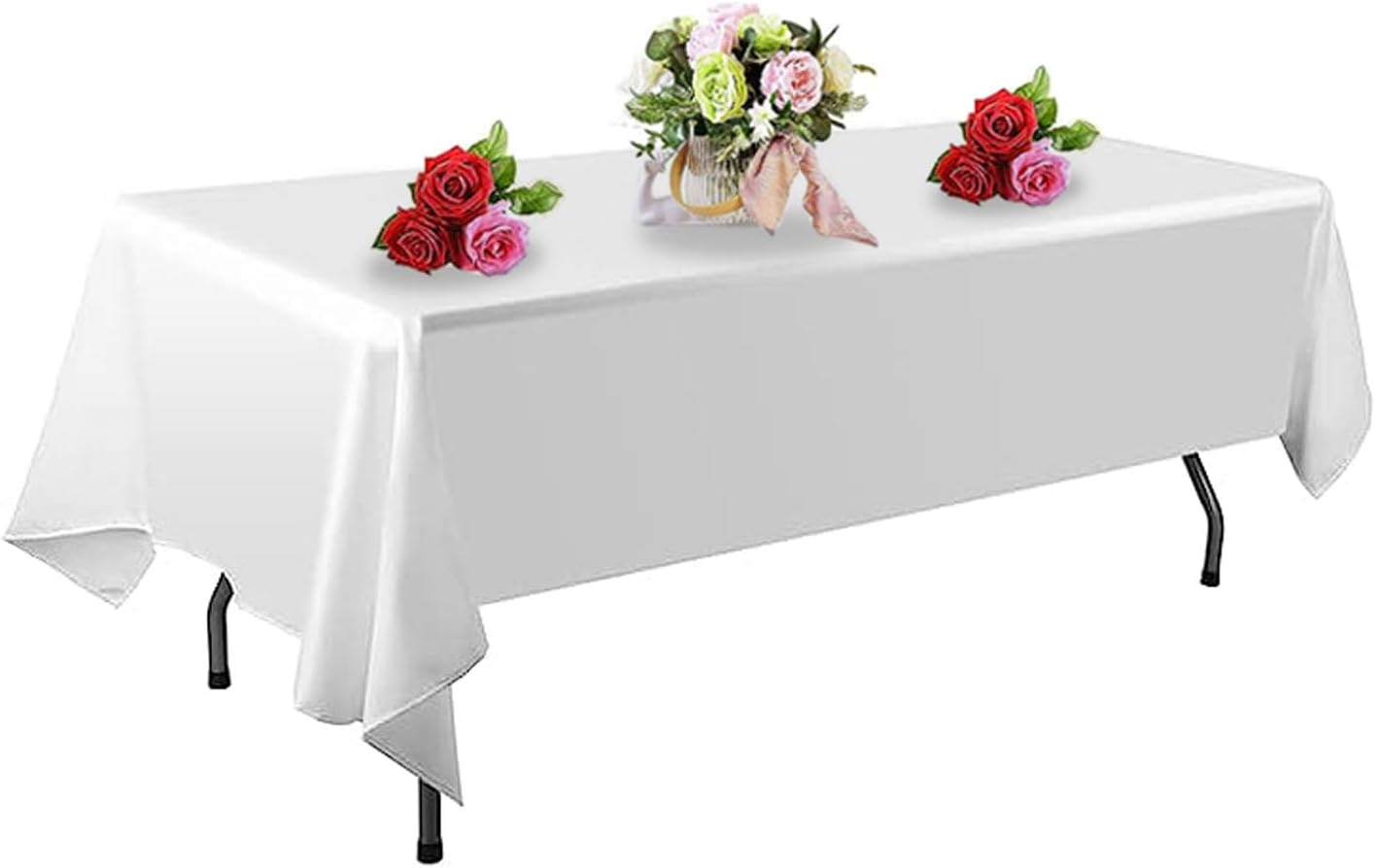 FINDYOU 10 Pack White Table Cloth Rectangle Table 60 x 102 Inch Tablecloths for 6 Foot Rectangle Tables. Stain and Winkle Resistant Polyester Washable White Tablecloths for Parties Wedding Dining