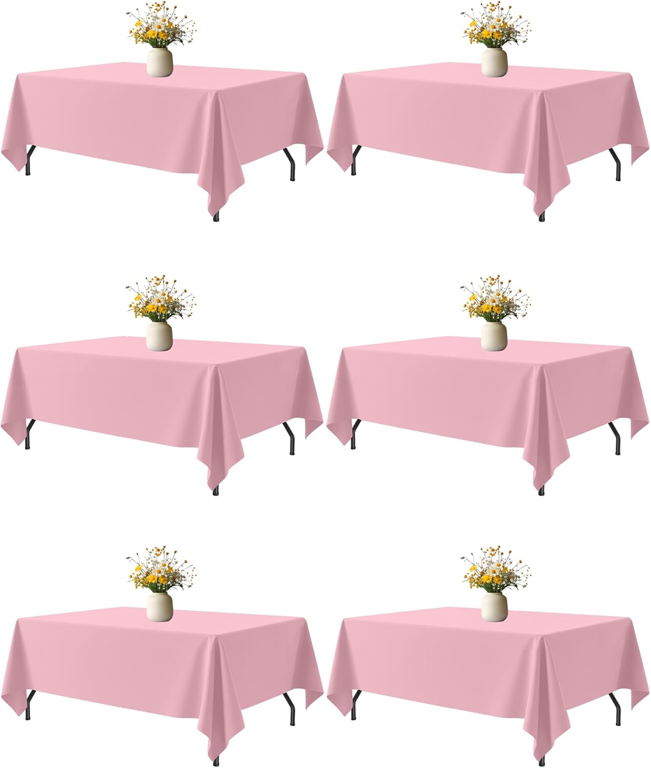 White Fabric Rectangle Table Cloth - 6 Pack, 60" × 84" Washable Tablecloth for 5FT Tables, Wrinkle-Resistant & Heat-Proof Table Cover for Weddings, Dinners & Parties