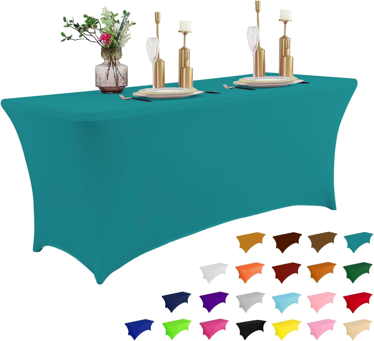 IVAPUPU 2 Pack 6FT Table Cloth for Rectangular Fitted Events Stretch White Table Covers Washable Spandex Spring Tablecloth Protector for Party, Wedding, Cocktail, Banquet, Festival