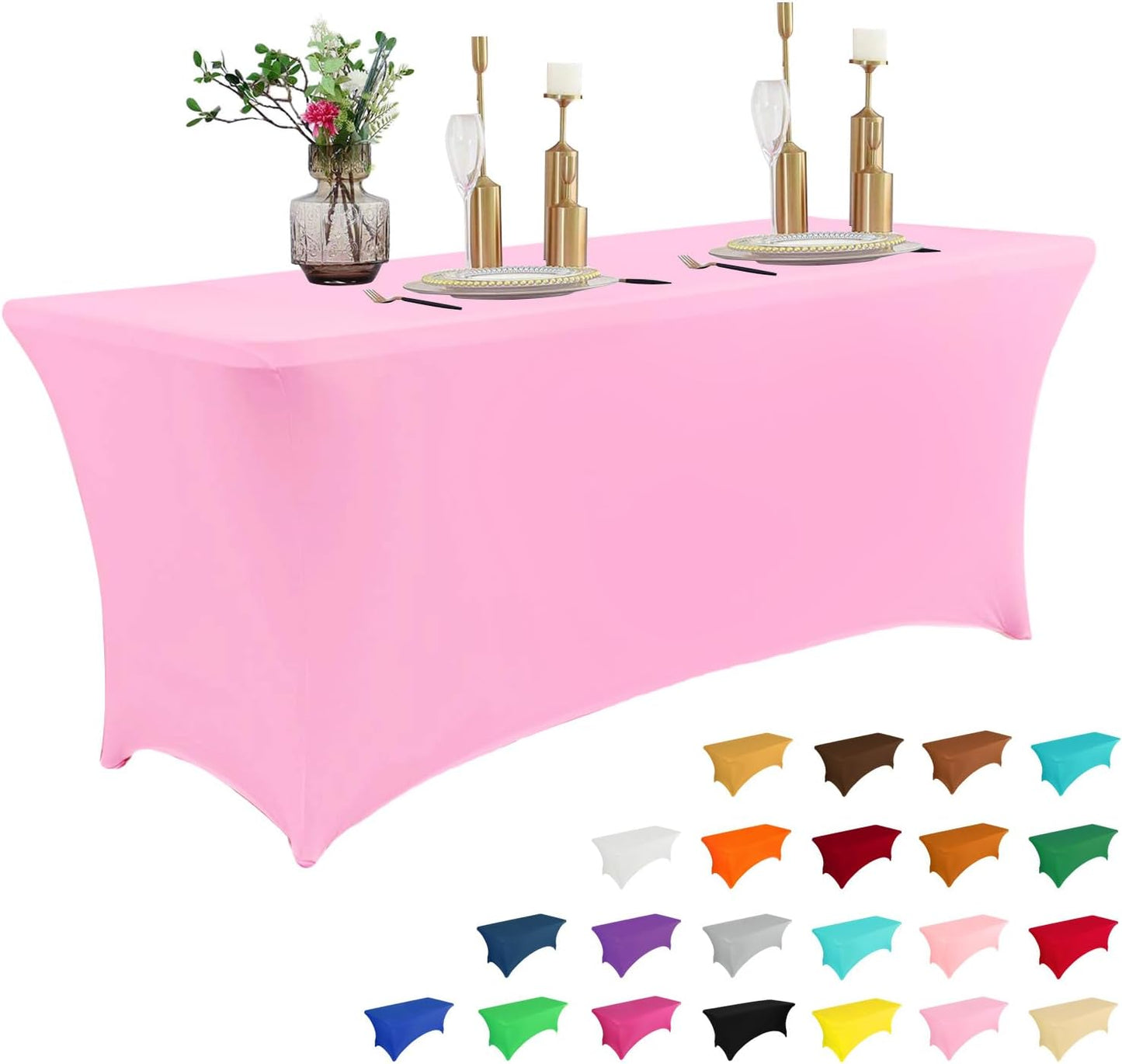 IVAPUPU 2 Pack 6FT Table Cloth for Rectangular Fitted Events Stretch White Table Covers Washable Spandex Spring Tablecloth Protector for Party, Wedding, Cocktail, Banquet, Festival