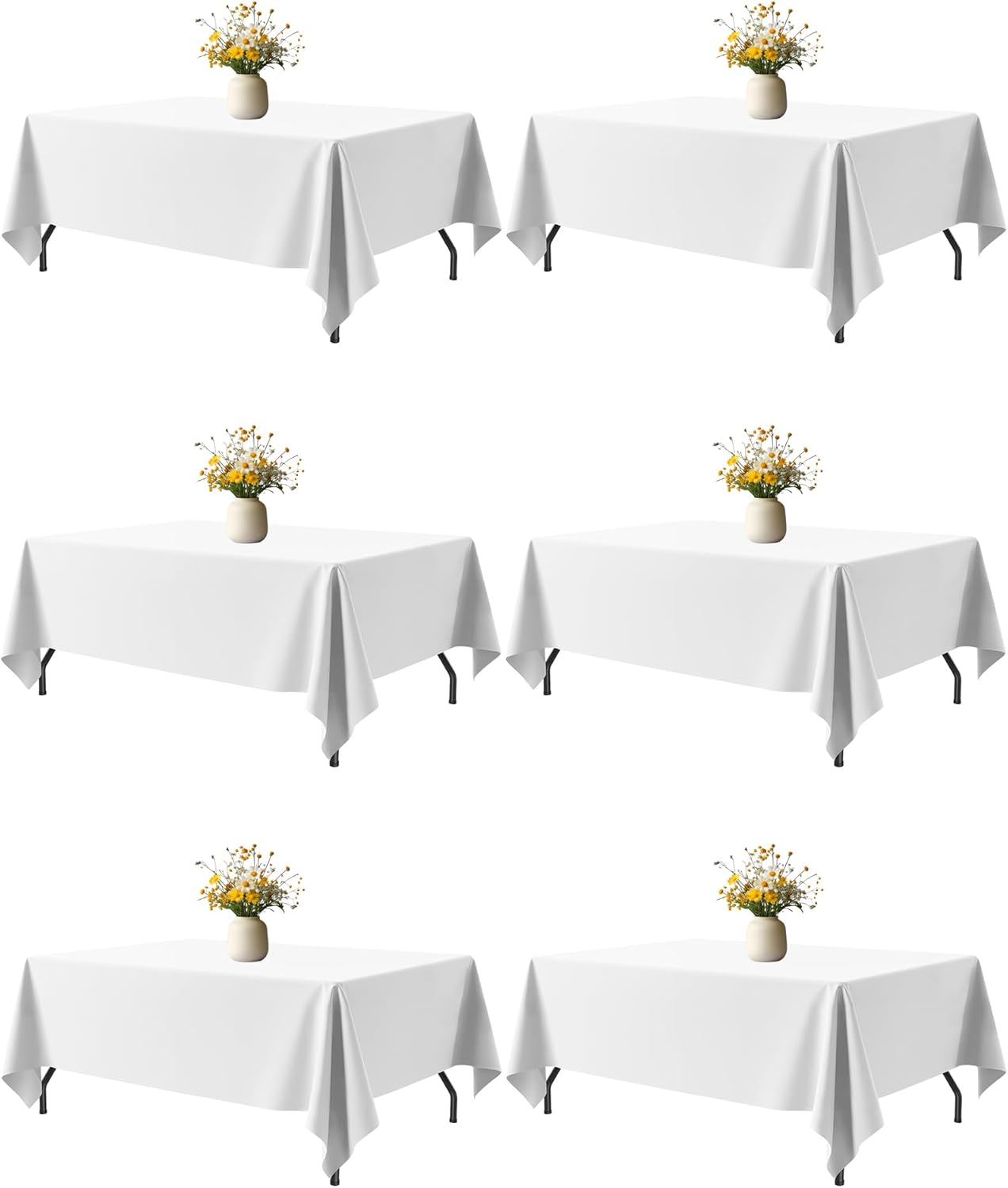 White Fabric Rectangle Table Cloth - 6 Pack, 60" × 84" Washable Tablecloth for 5FT Tables, Wrinkle-Resistant & Heat-Proof Table Cover for Weddings, Dinners & Parties