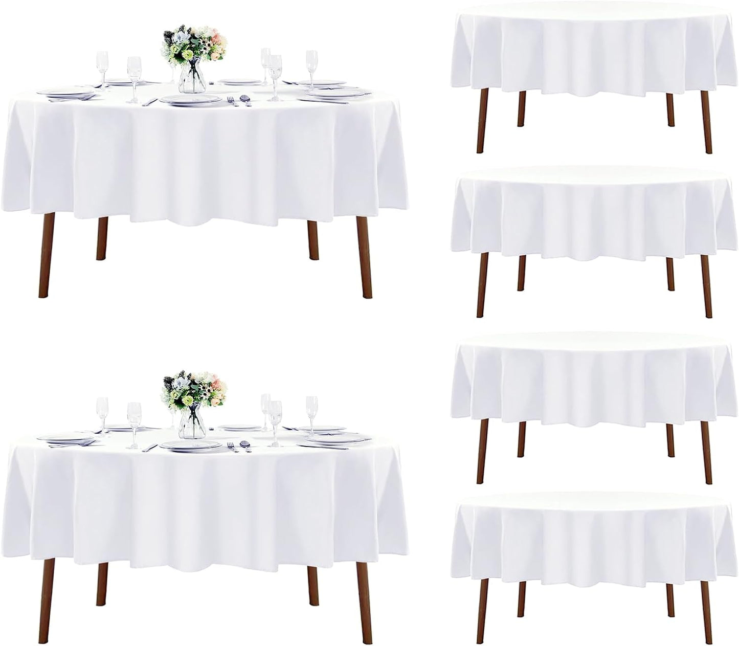 Fokitut 6 Pack Rectangle Tablecloth, 60x120 Inch, Stain Resistant and Wrinkle Polyester Table Cloth, Fabric Table Cover for Kitchen Dining, Wedding, Party, Holiday Dinner-White