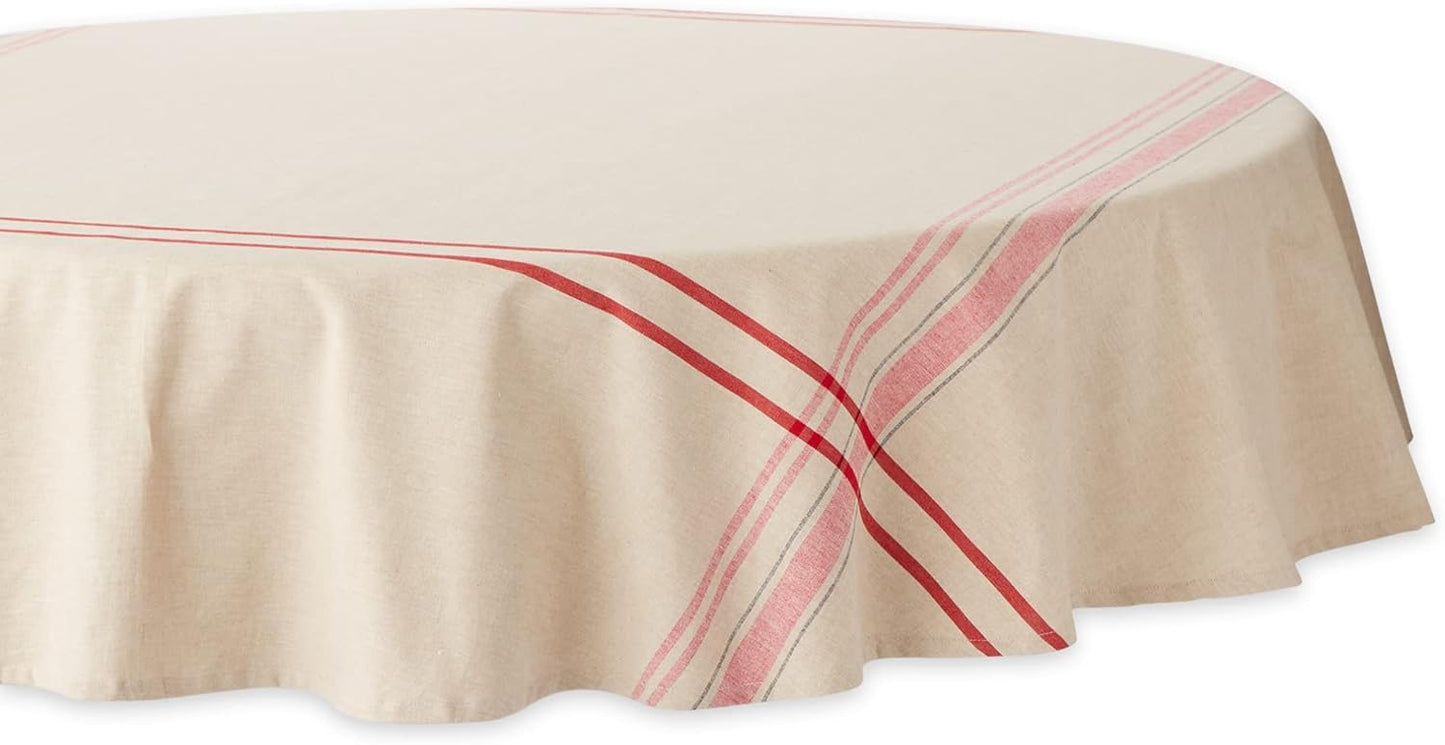 DII French Stripe Tabletop Collection Farmhouse Style Dining Table Linen Tablecloth, 60x104, Taupe/Blue