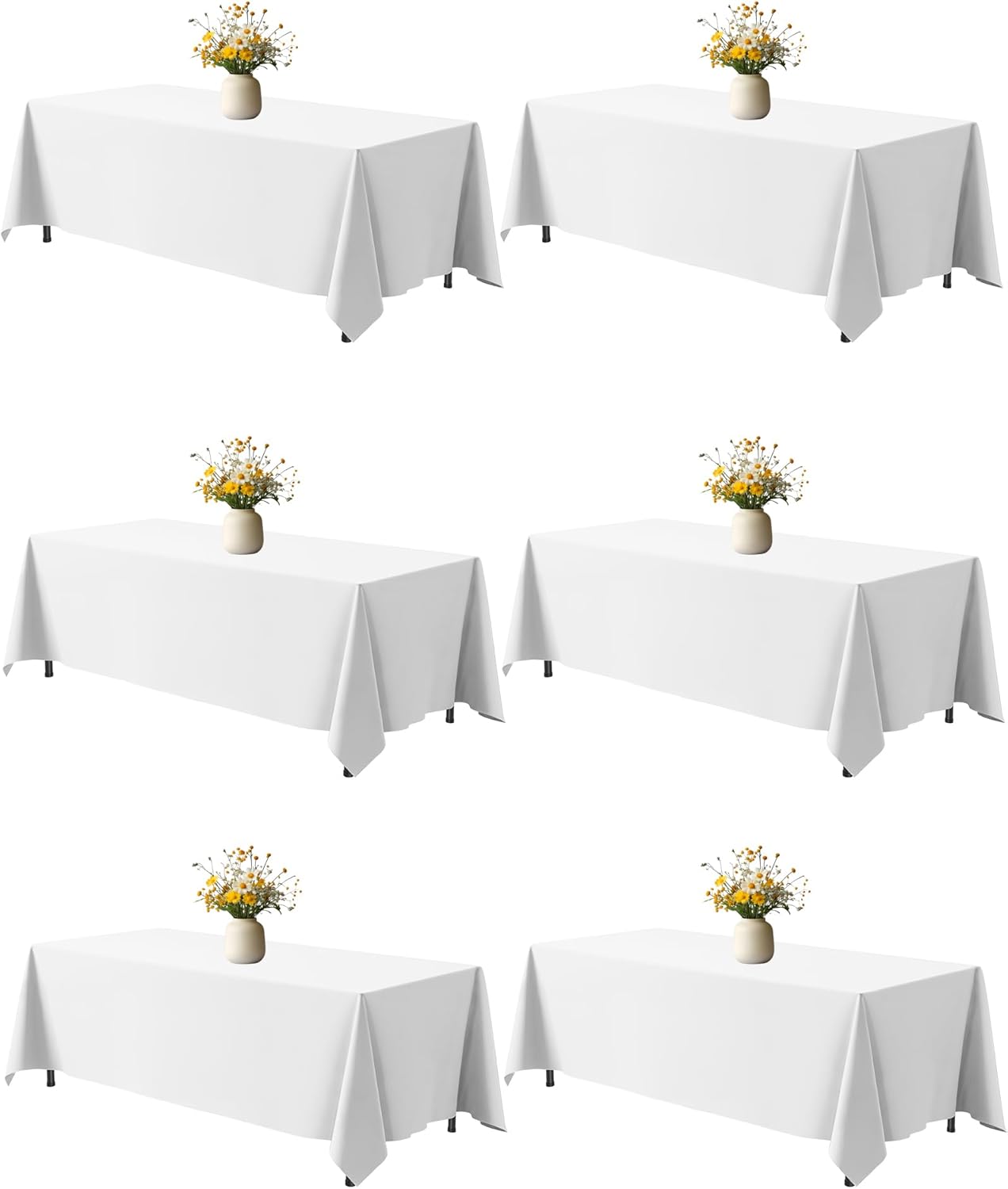 White Fabric Rectangle Table Cloth - 6 Pack, 60" × 84" Washable Tablecloth for 5FT Tables, Wrinkle-Resistant & Heat-Proof Table Cover for Weddings, Dinners & Parties