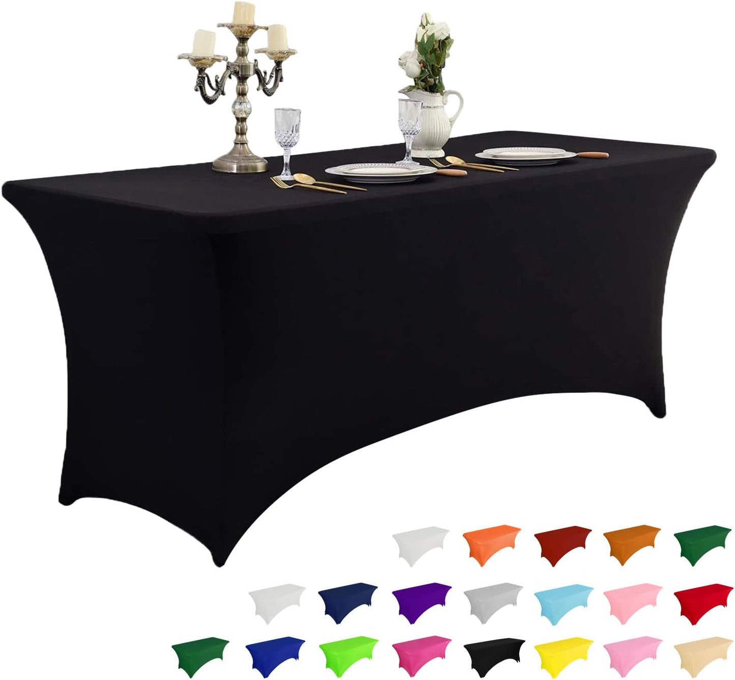 IVAPUPU 2 Pack 6FT Table Cloth for Rectangular Fitted Events Stretch White Table Covers Washable Spandex Spring Tablecloth Protector for Party, Wedding, Cocktail, Banquet, Festival