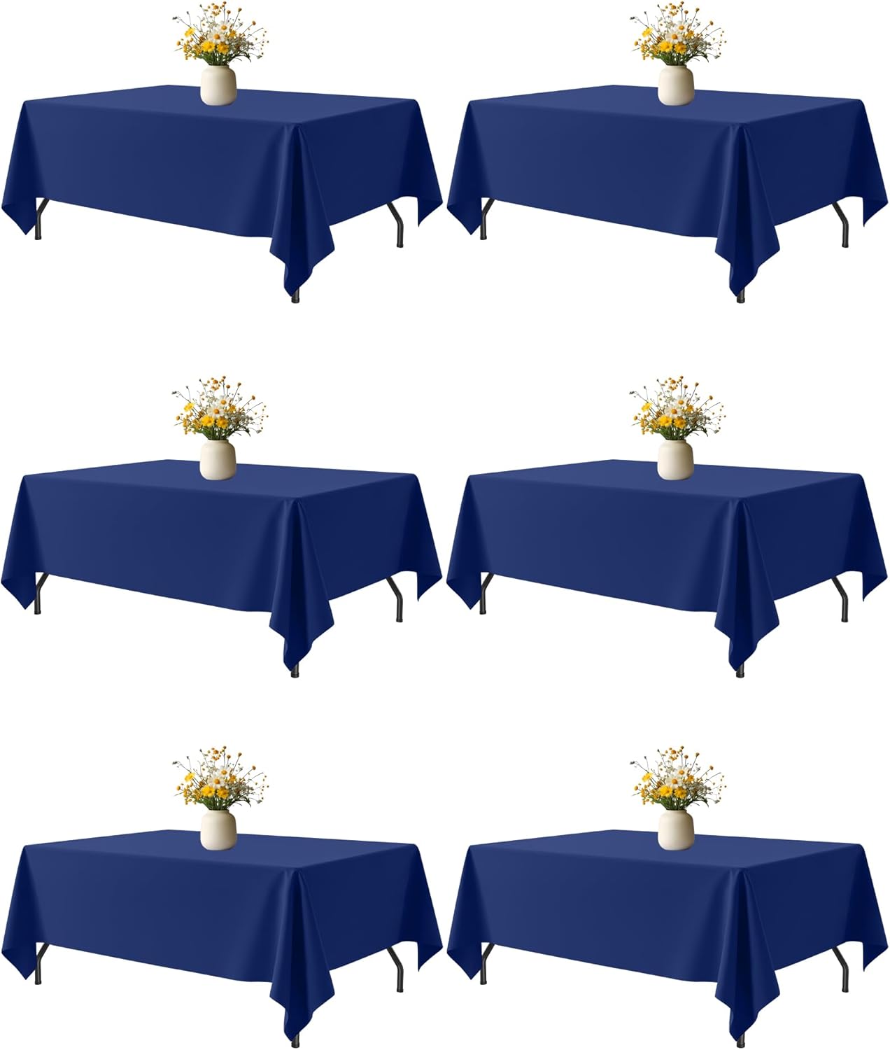 White Fabric Rectangle Table Cloth - 6 Pack, 60" × 84" Washable Tablecloth for 5FT Tables, Wrinkle-Resistant & Heat-Proof Table Cover for Weddings, Dinners & Parties
