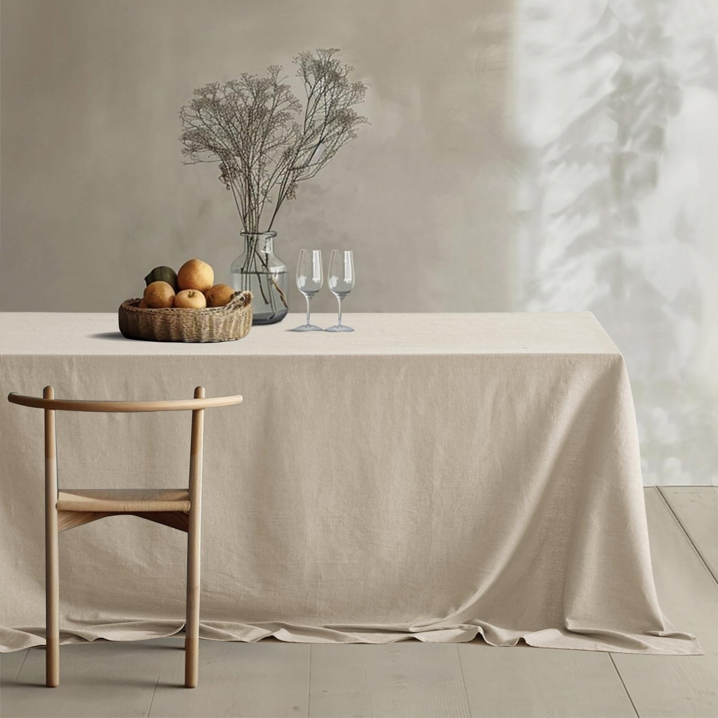 MIULEE Natural Linen Cotton Blend Tablecloth Rectangle, Luxury Waterproof Stain Resistant Durable Farmhouse Oblong Table Cloth for Dining Party Christmas Weddings Birthday, 52 x 70 inch, Ivory Cream