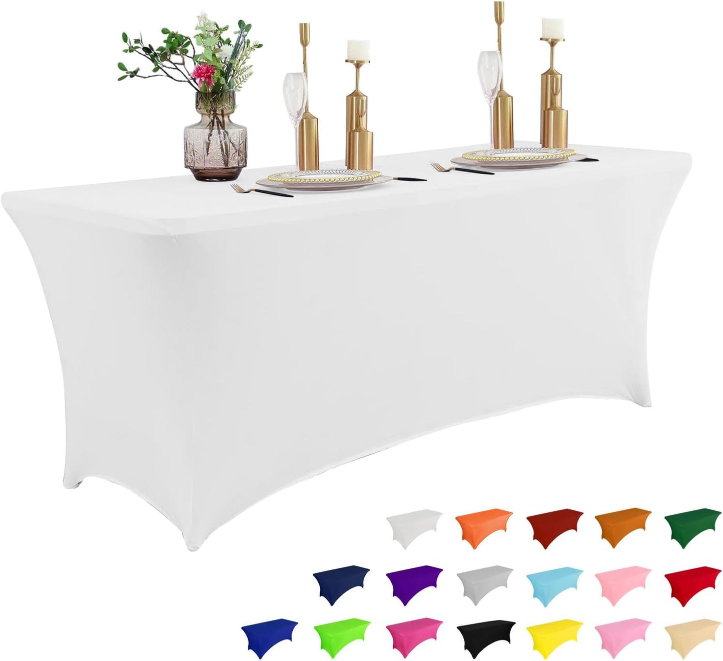IVAPUPU 2 Pack 6FT Table Cloth for Rectangular Fitted Events Stretch White Table Covers Washable Spandex Spring Tablecloth Protector for Party, Wedding, Cocktail, Banquet, Festival