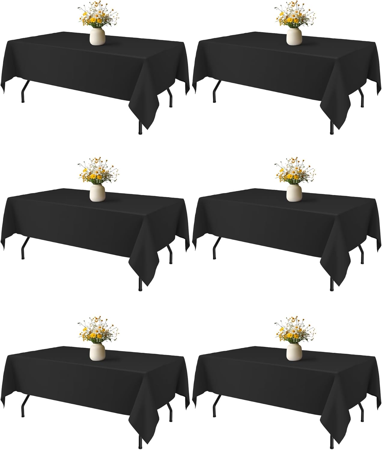 White Fabric Rectangle Table Cloth - 6 Pack, 60" × 84" Washable Tablecloth for 5FT Tables, Wrinkle-Resistant & Heat-Proof Table Cover for Weddings, Dinners & Parties