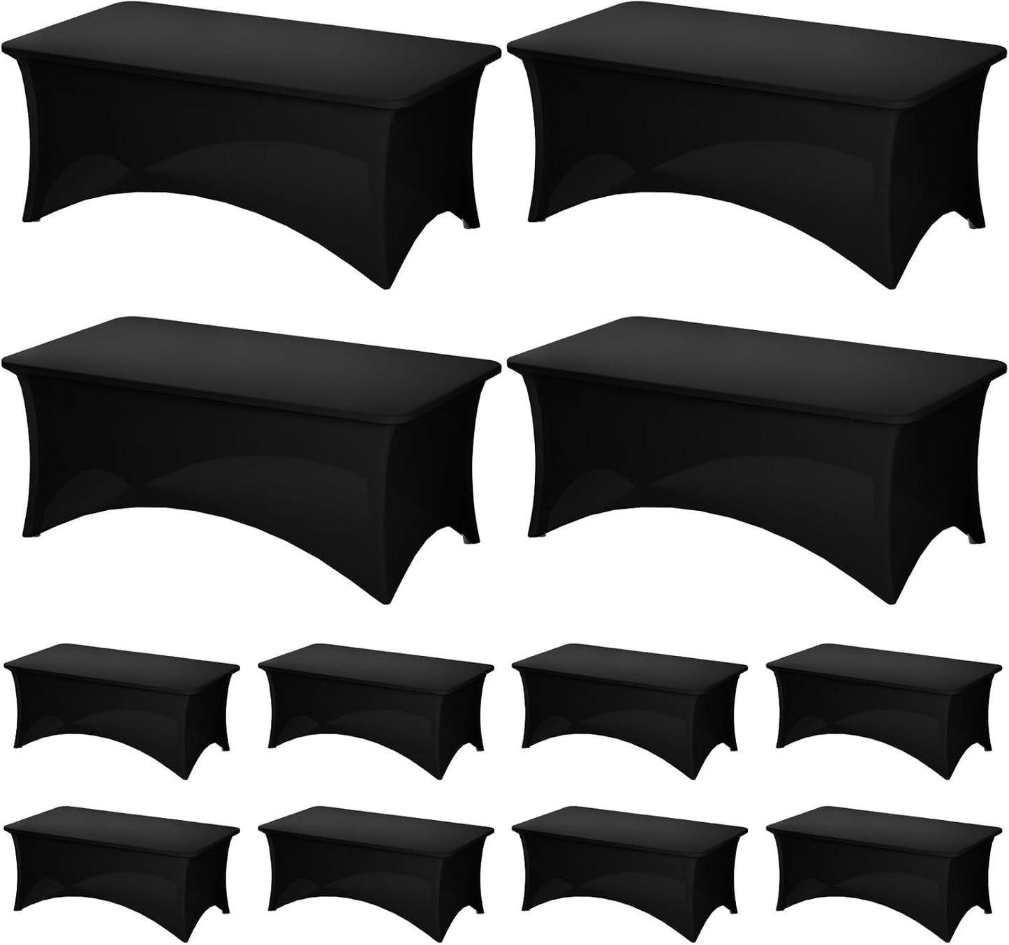 Fixwal 3 Pack Black Table Cloths Rectangle 8FT, Tablecloths Rectangular Stretch Spandex Fitted Table Covers 8 ft for Parties, Trade Shows, Banquet, Weddings, Buffet, Graduation Decorations