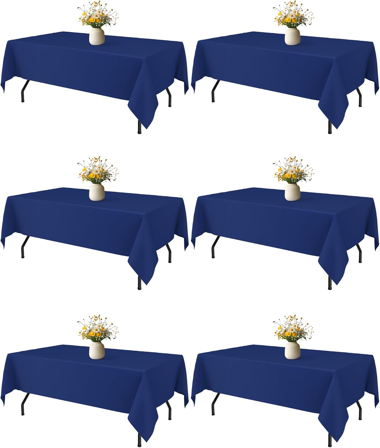 White Fabric Rectangle Table Cloth - 6 Pack, 60" × 84" Washable Tablecloth for 5FT Tables, Wrinkle-Resistant & Heat-Proof Table Cover for Weddings, Dinners & Parties
