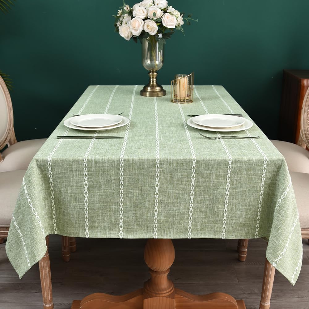 Zobesta Sage Green Tablecloth 53 x 86 Inch Cotton Green Table Cloth Rectangle Table, Farmhouse Soft Boho Tablecloths Rectangular for Kitchen, Party, Wedding, Picnic, Outdoor Tablecloth