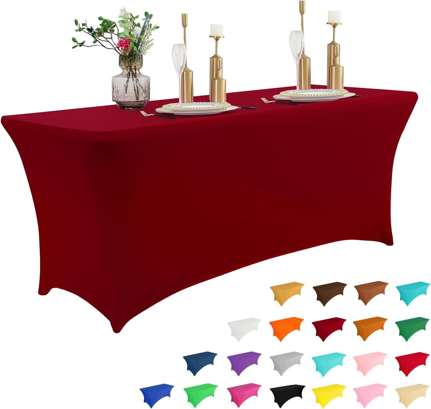 IVAPUPU 2 Pack 6FT Table Cloth for Rectangular Fitted Events Stretch White Table Covers Washable Spandex Spring Tablecloth Protector for Party, Wedding, Cocktail, Banquet, Festival