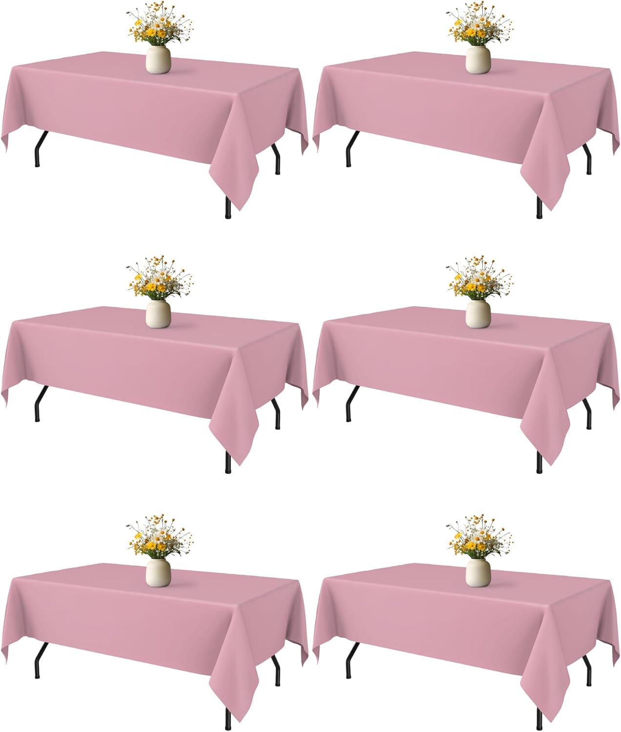 White Fabric Rectangle Table Cloth - 6 Pack, 60" × 84" Washable Tablecloth for 5FT Tables, Wrinkle-Resistant & Heat-Proof Table Cover for Weddings, Dinners & Parties