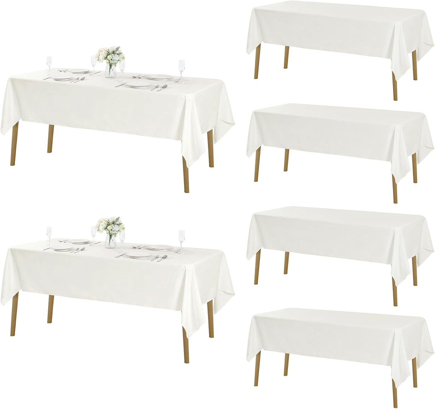 Fokitut 6 Pack Rectangle Tablecloth, 60x120 Inch, Stain Resistant and Wrinkle Polyester Table Cloth, Fabric Table Cover for Kitchen Dining, Wedding, Party, Holiday Dinner-White
