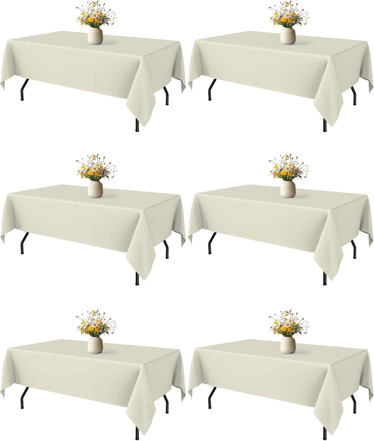 White Fabric Rectangle Table Cloth - 6 Pack, 60" × 84" Washable Tablecloth for 5FT Tables, Wrinkle-Resistant & Heat-Proof Table Cover for Weddings, Dinners & Parties