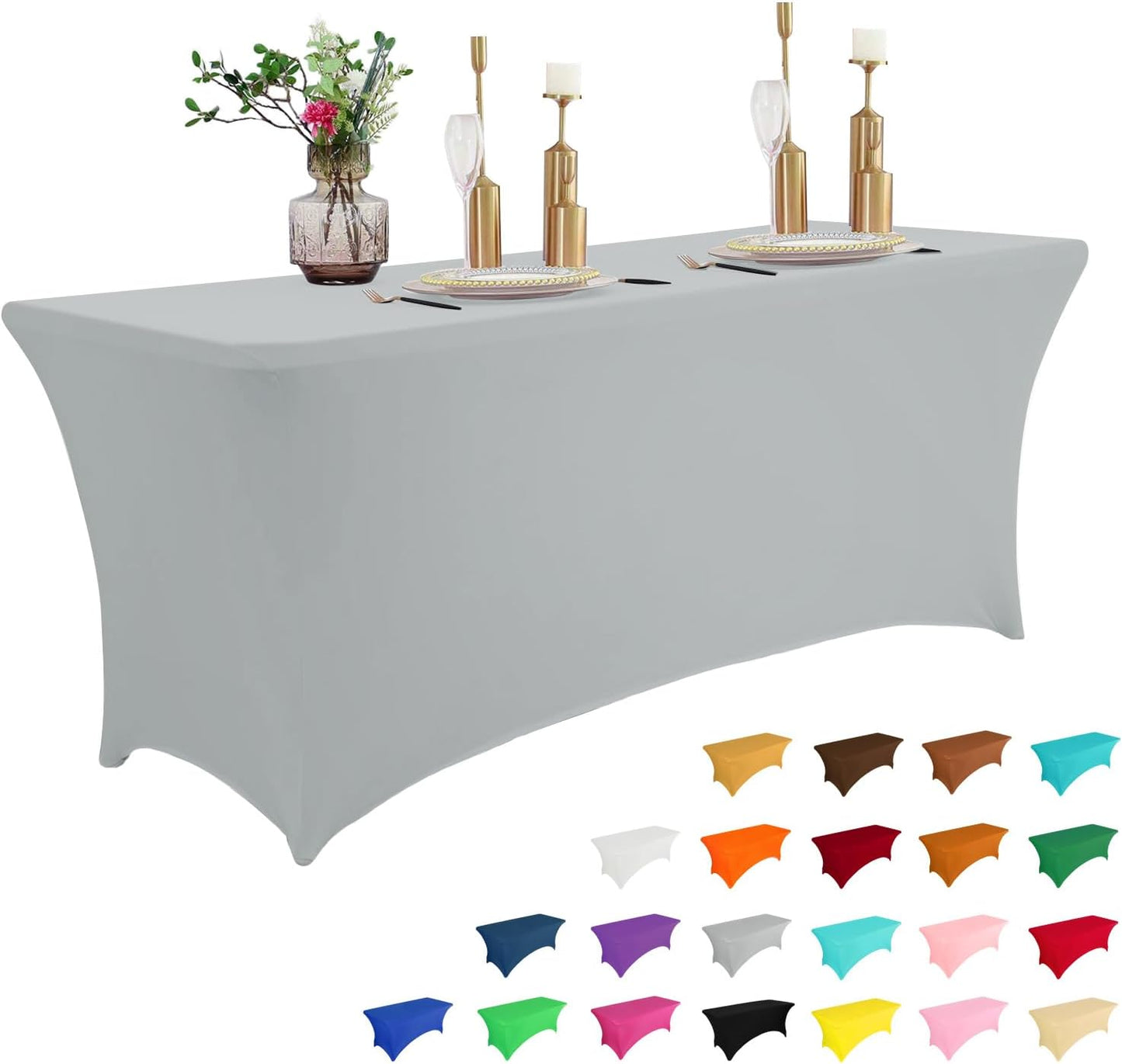 IVAPUPU 2 Pack 6FT Table Cloth for Rectangular Fitted Events Stretch White Table Covers Washable Spandex Spring Tablecloth Protector for Party, Wedding, Cocktail, Banquet, Festival