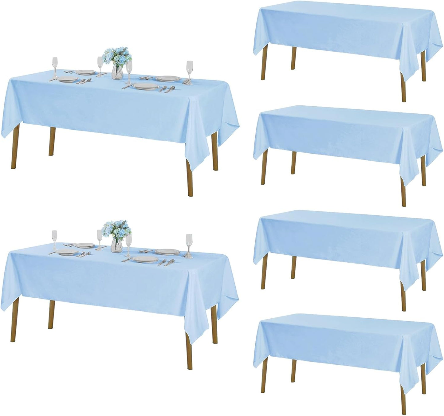 Fokitut 6 Pack Rectangle Tablecloth, 60x120 Inch, Stain Resistant and Wrinkle Polyester Table Cloth, Fabric Table Cover for Kitchen Dining, Wedding, Party, Holiday Dinner-White