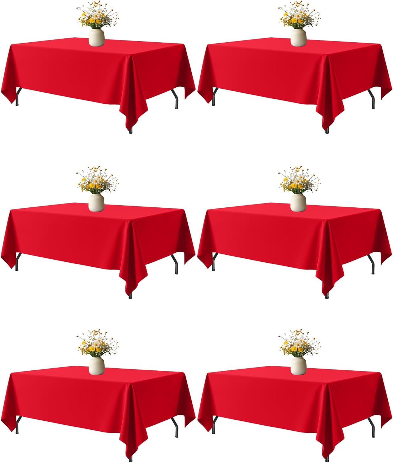 White Fabric Rectangle Table Cloth - 6 Pack, 60" × 84" Washable Tablecloth for 5FT Tables, Wrinkle-Resistant & Heat-Proof Table Cover for Weddings, Dinners & Parties
