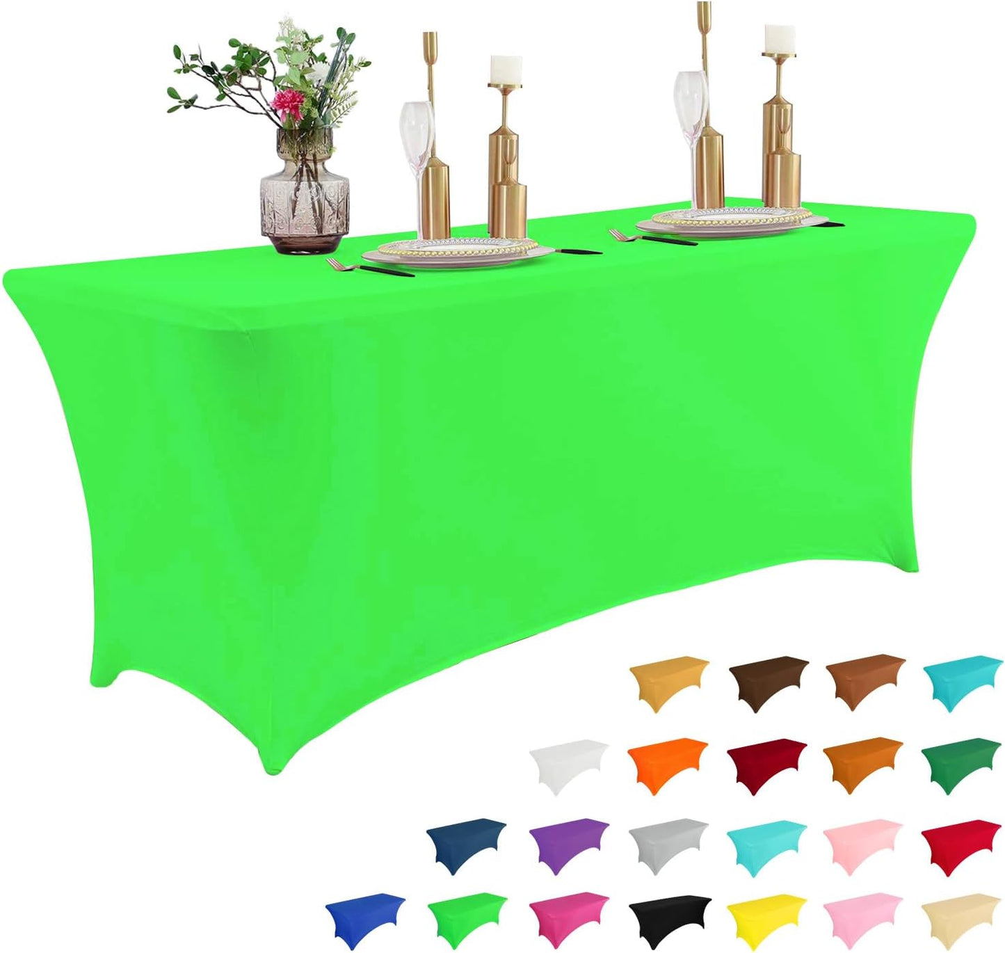 IVAPUPU 2 Pack 6FT Table Cloth for Rectangular Fitted Events Stretch White Table Covers Washable Spandex Spring Tablecloth Protector for Party, Wedding, Cocktail, Banquet, Festival