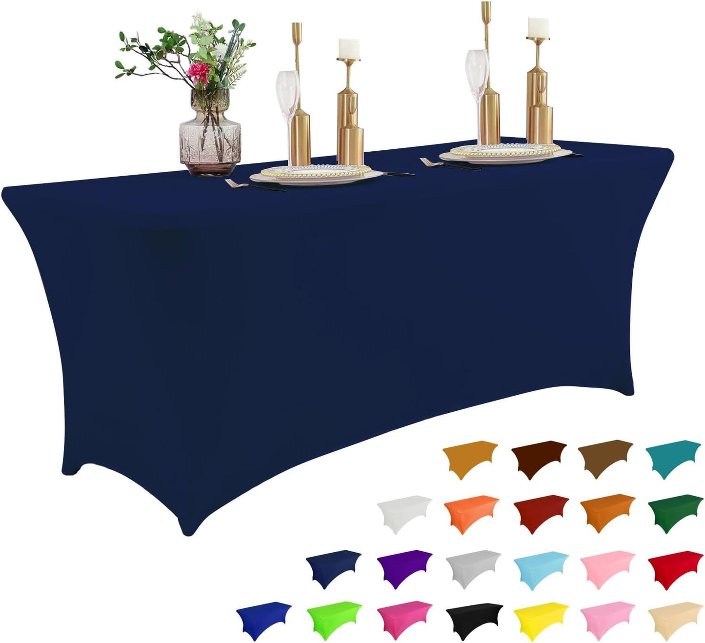 IVAPUPU 2 Pack 6FT Table Cloth for Rectangular Fitted Events Stretch White Table Covers Washable Spandex Spring Tablecloth Protector for Party, Wedding, Cocktail, Banquet, Festival