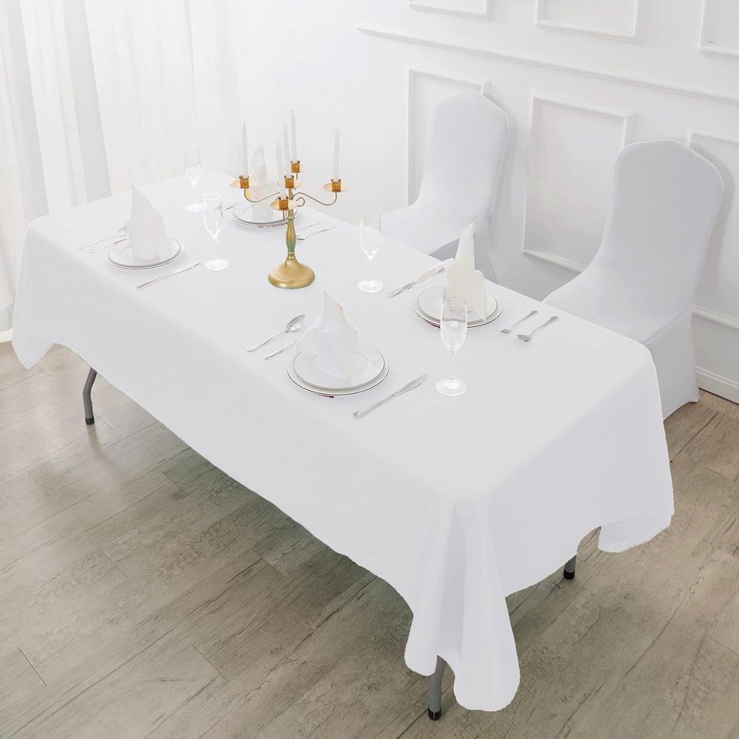 Fokitut 6 Pack Rectangle Tablecloth, 60x120 Inch, Stain Resistant and Wrinkle Polyester Table Cloth, Fabric Table Cover for Kitchen Dining, Wedding, Party, Holiday Dinner-White