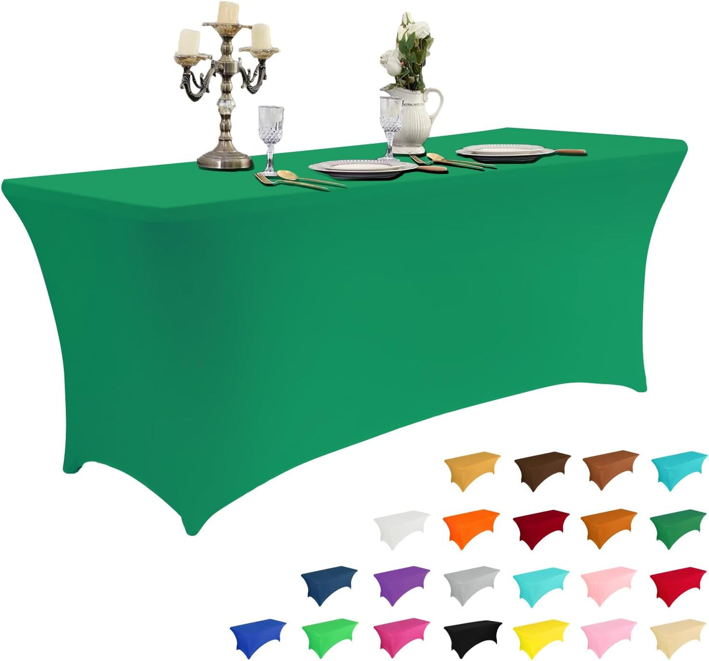 IVAPUPU 2 Pack 6FT Table Cloth for Rectangular Fitted Events Stretch White Table Covers Washable Spandex Spring Tablecloth Protector for Party, Wedding, Cocktail, Banquet, Festival