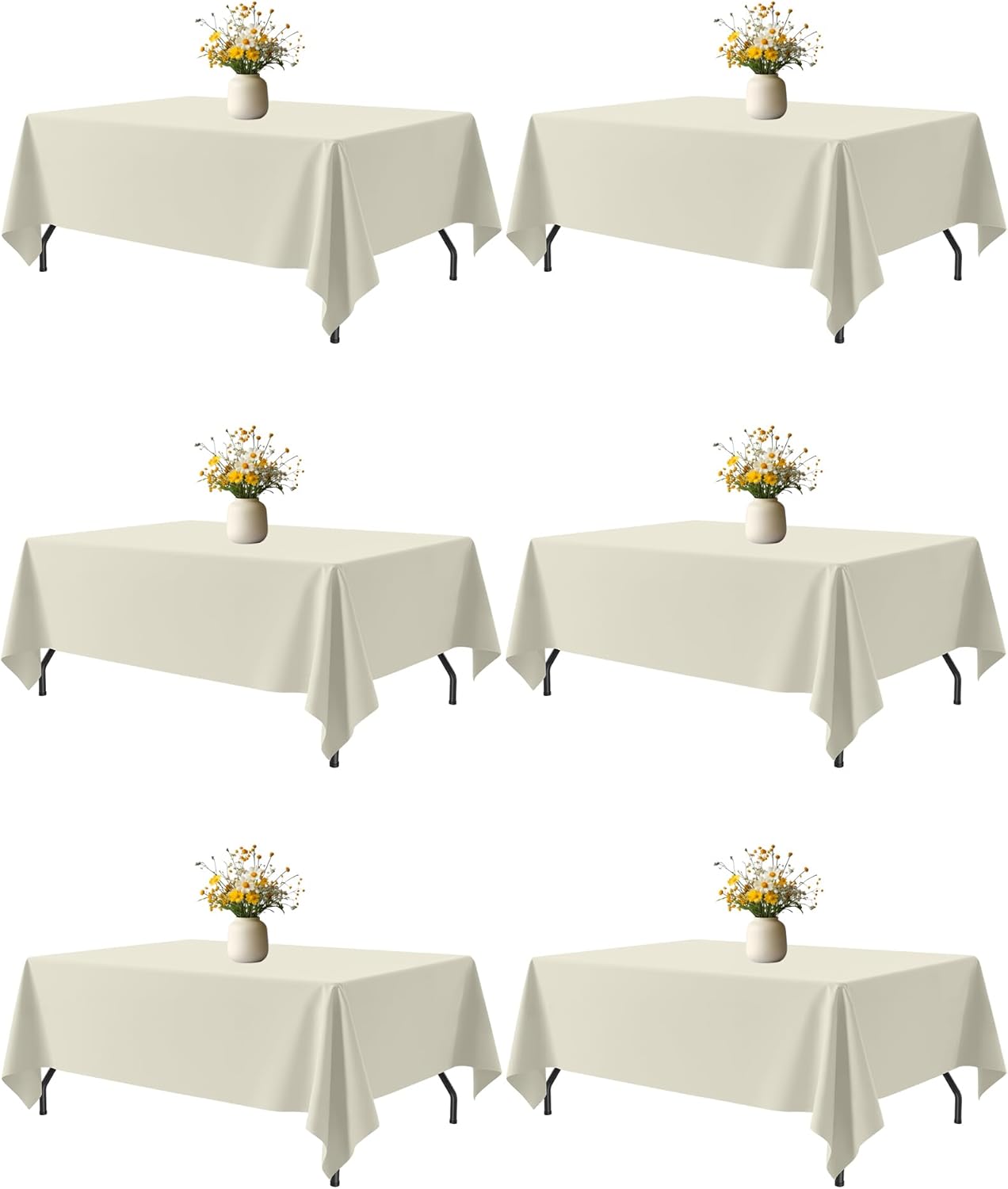 White Fabric Rectangle Table Cloth - 6 Pack, 60" × 84" Washable Tablecloth for 5FT Tables, Wrinkle-Resistant & Heat-Proof Table Cover for Weddings, Dinners & Parties