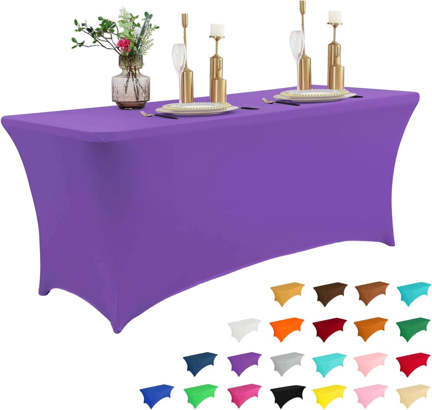 IVAPUPU 2 Pack 6FT Table Cloth for Rectangular Fitted Events Stretch White Table Covers Washable Spandex Spring Tablecloth Protector for Party, Wedding, Cocktail, Banquet, Festival