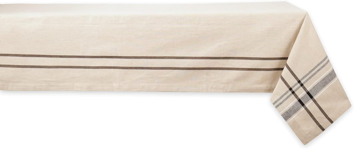 DII French Stripe Tabletop Collection Farmhouse Style Dining Table Linen Tablecloth, 60x104, Taupe/Blue