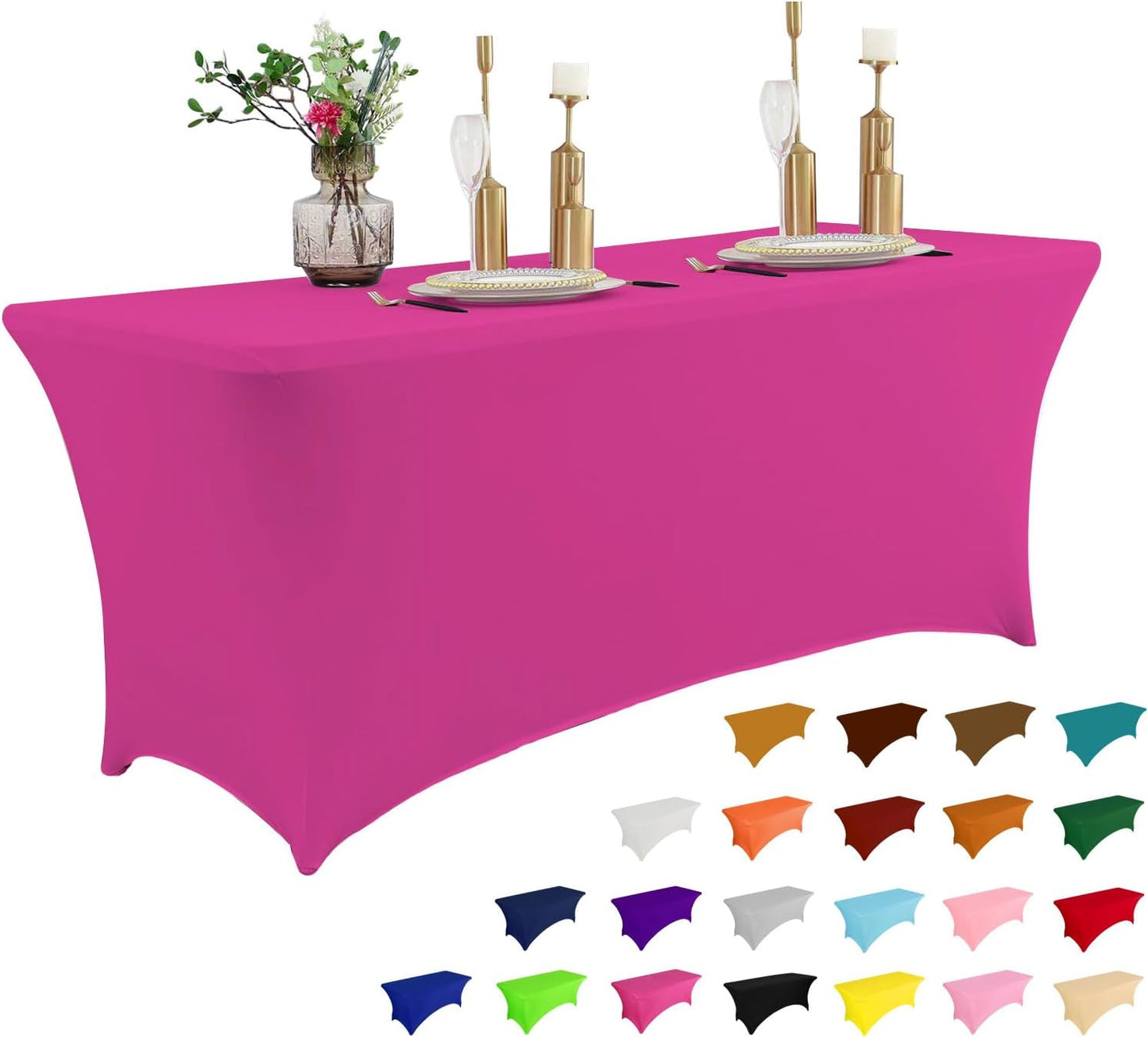 IVAPUPU 2 Pack 6FT Table Cloth for Rectangular Fitted Events Stretch White Table Covers Washable Spandex Spring Tablecloth Protector for Party, Wedding, Cocktail, Banquet, Festival