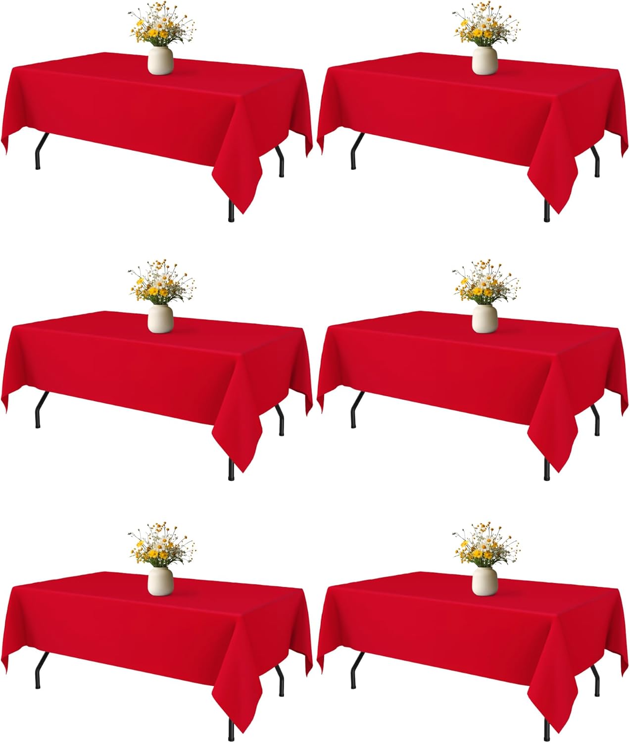 White Fabric Rectangle Table Cloth - 6 Pack, 60" × 84" Washable Tablecloth for 5FT Tables, Wrinkle-Resistant & Heat-Proof Table Cover for Weddings, Dinners & Parties