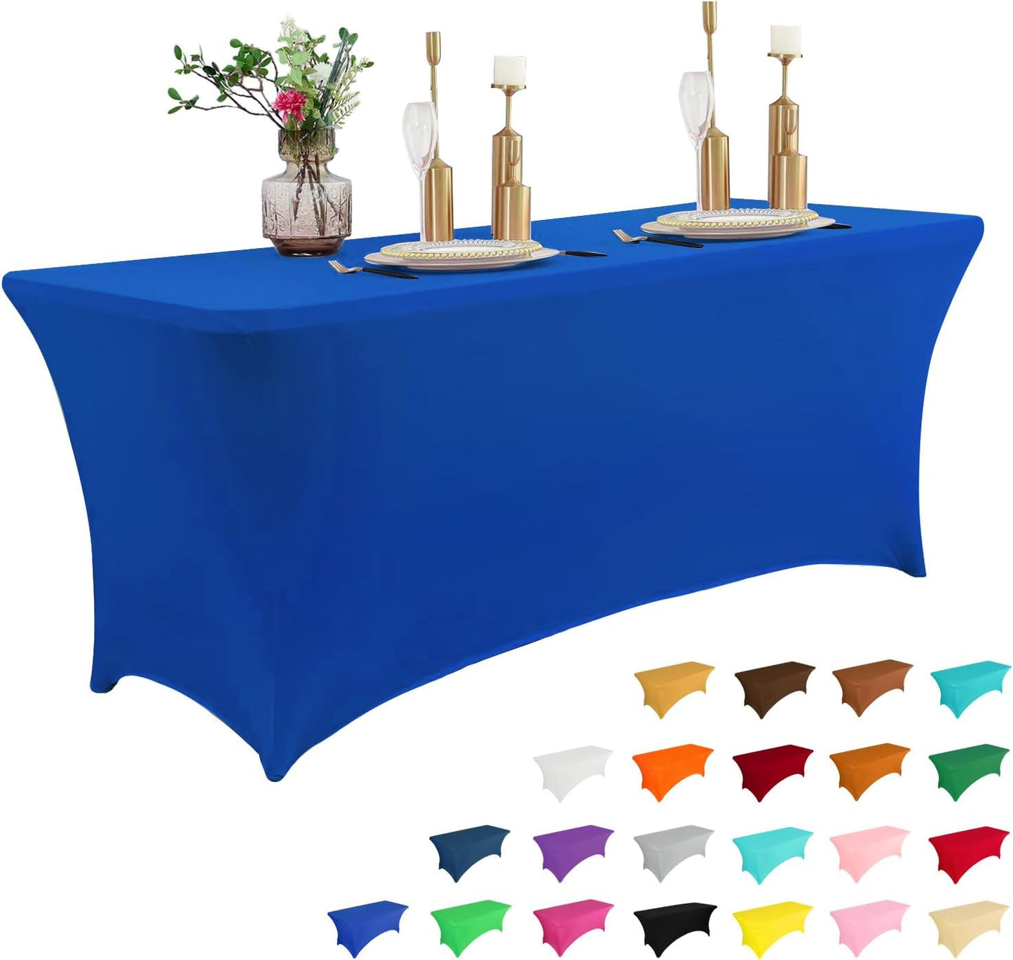 IVAPUPU 2 Pack 6FT Table Cloth for Rectangular Fitted Events Stretch White Table Covers Washable Spandex Spring Tablecloth Protector for Party, Wedding, Cocktail, Banquet, Festival