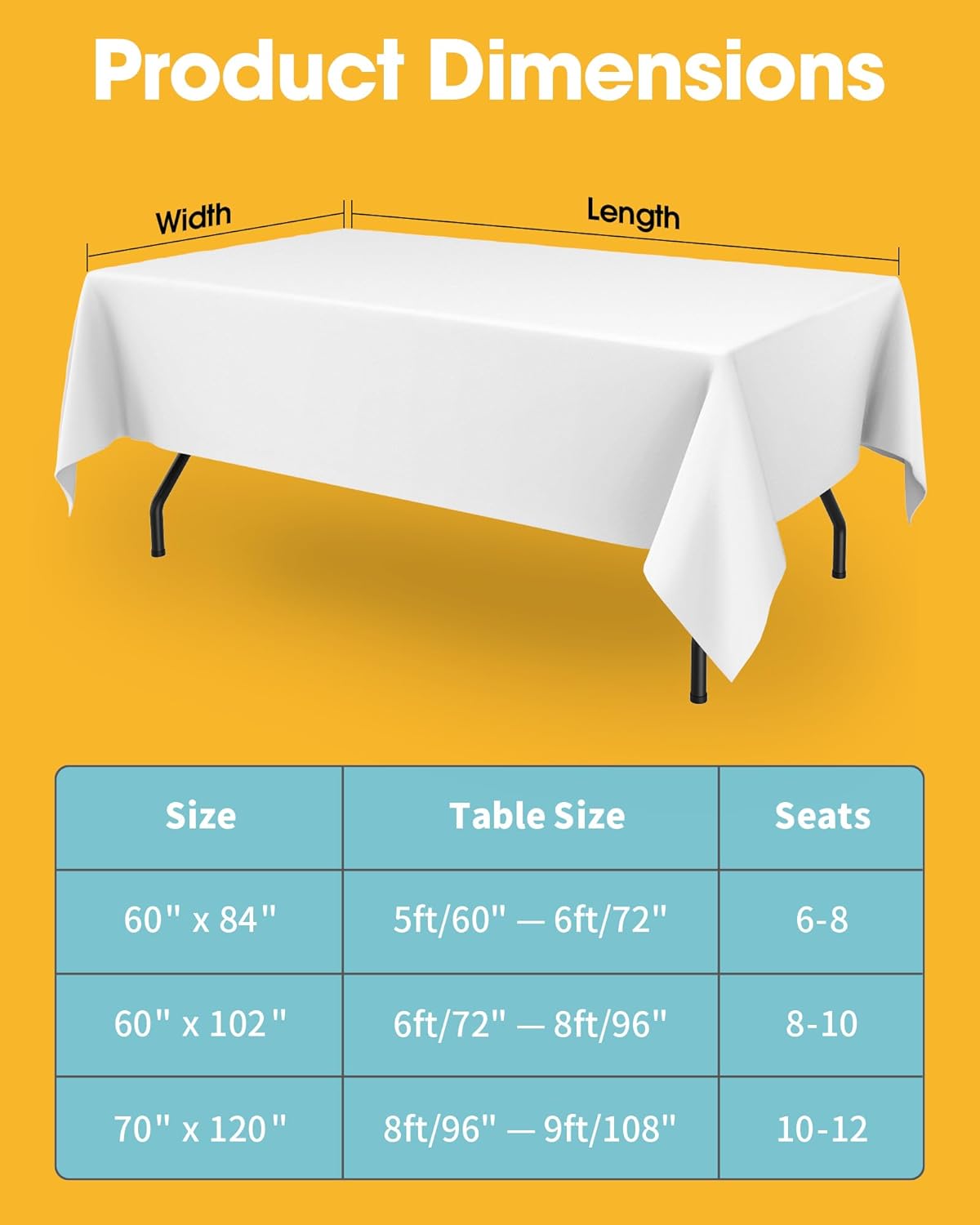 White Fabric Rectangle Table Cloth - 6 Pack, 60" × 84" Washable Tablecloth for 5FT Tables, Wrinkle-Resistant & Heat-Proof Table Cover for Weddings, Dinners & Parties