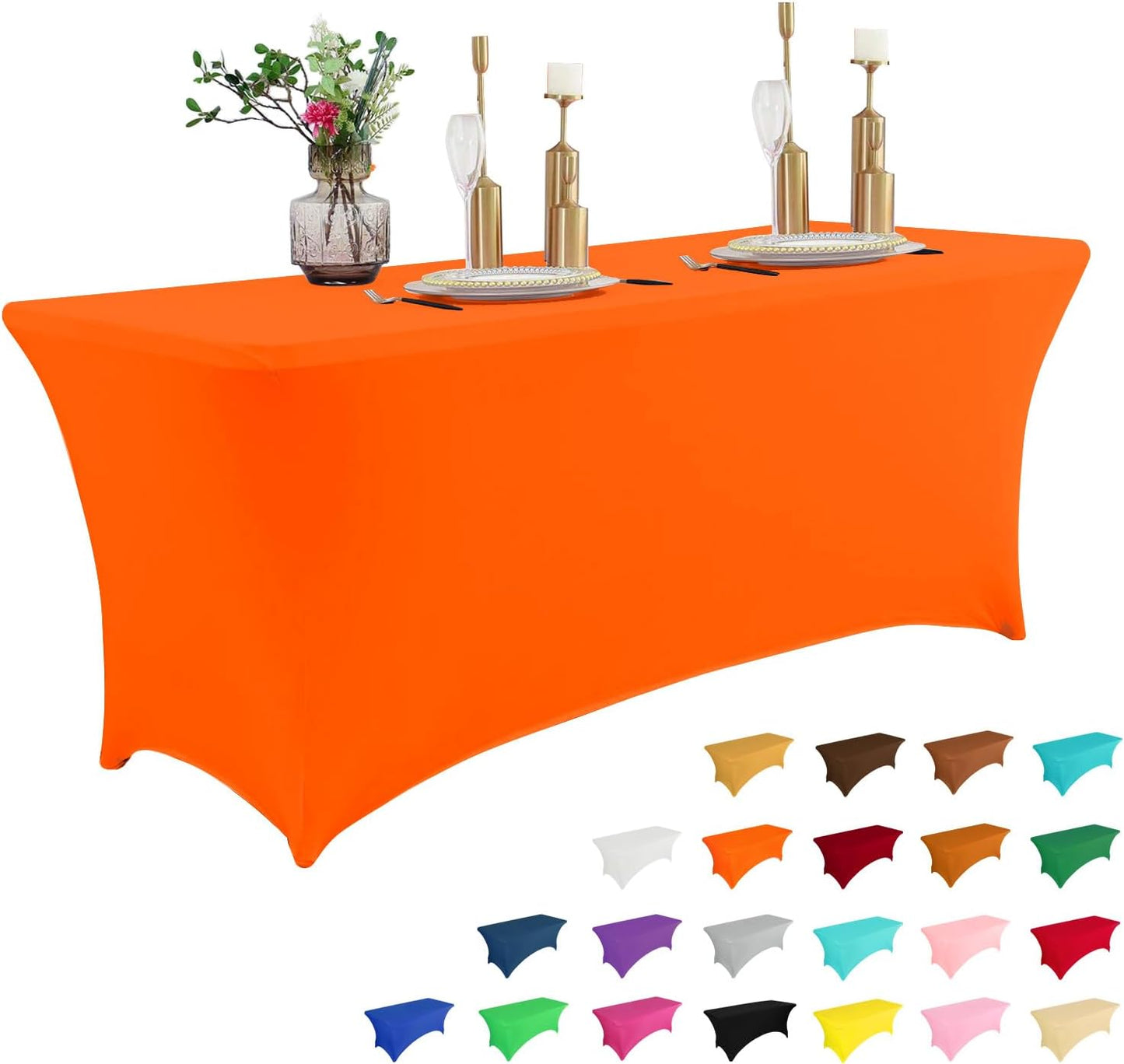 IVAPUPU 2 Pack 6FT Table Cloth for Rectangular Fitted Events Stretch White Table Covers Washable Spandex Spring Tablecloth Protector for Party, Wedding, Cocktail, Banquet, Festival